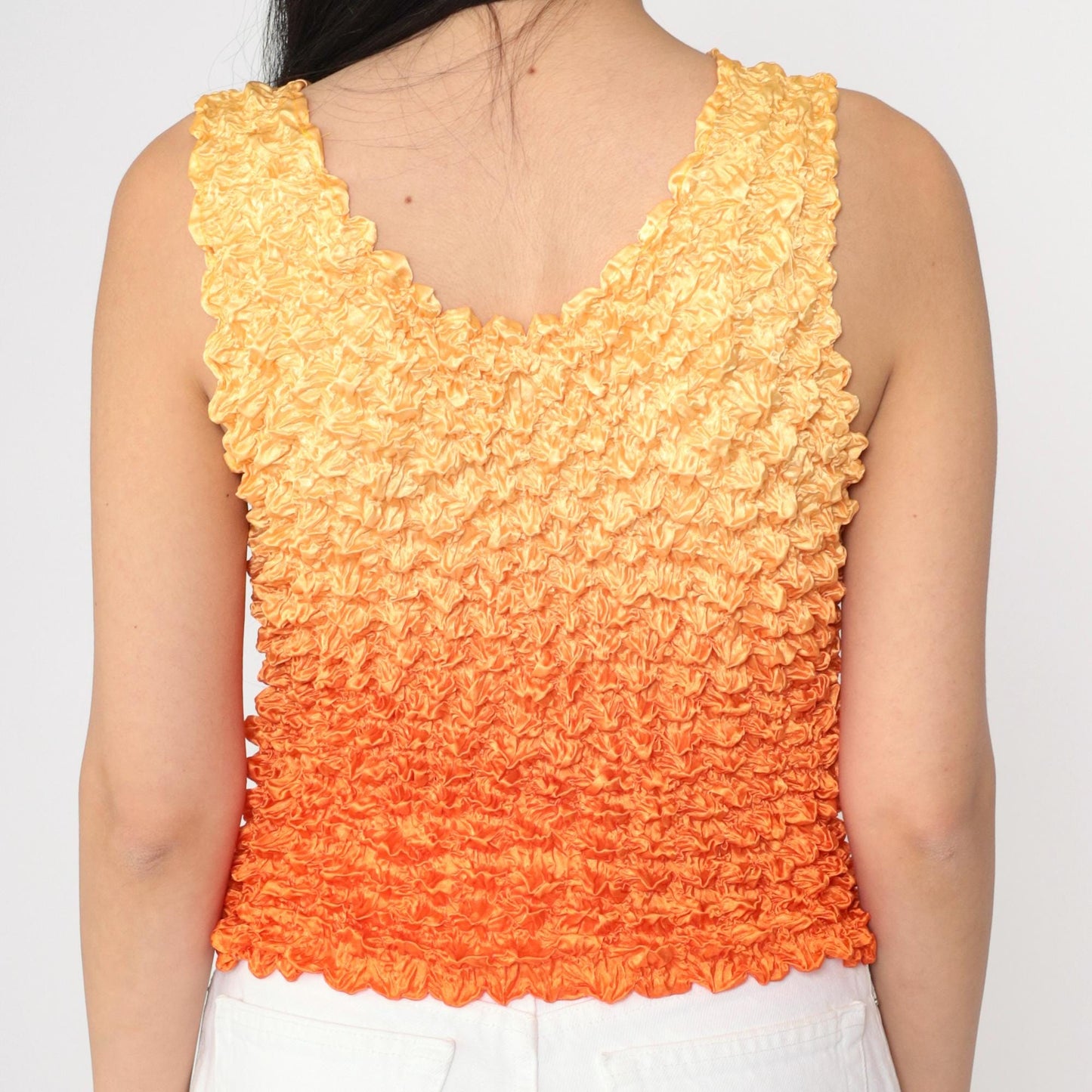 Y2K Ombre Popcorn Texture Tank Top Orange Gradient Stretchy Small Medium