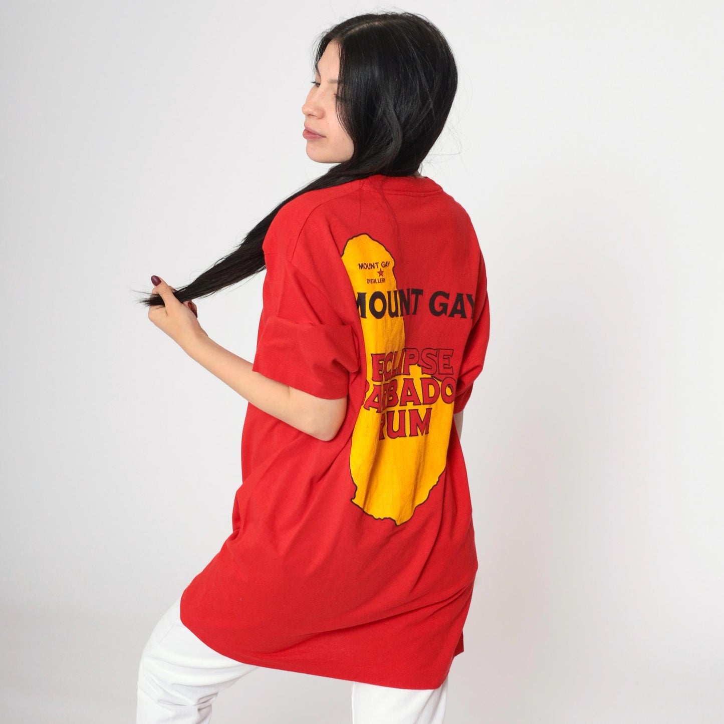 90s Mount Gay Eclipse Rum Barbados Graphic T-Shirt Red Cotton XL