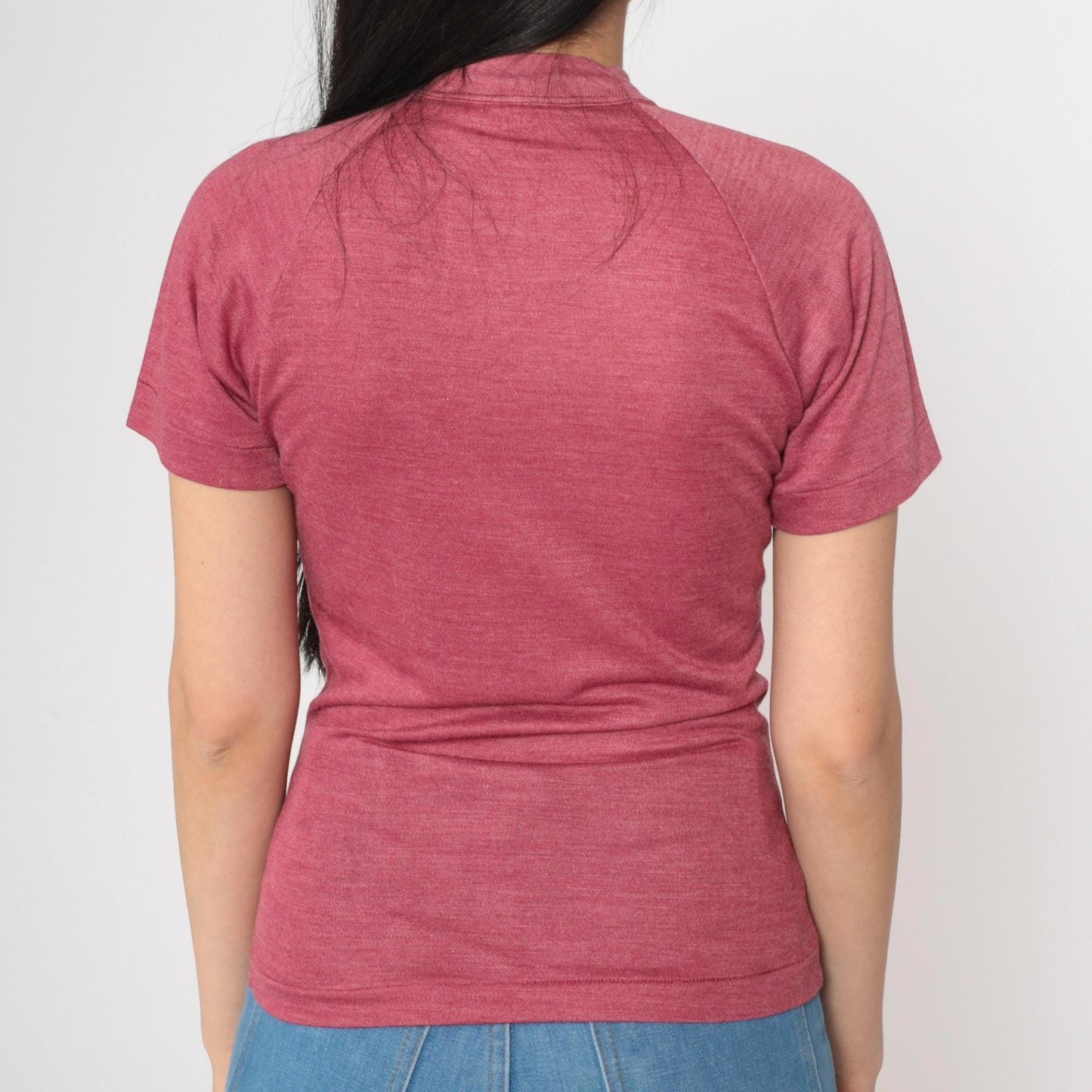 80s Pink Mock Neck Raglan T-Shirt Single Stitch Extra Small XS