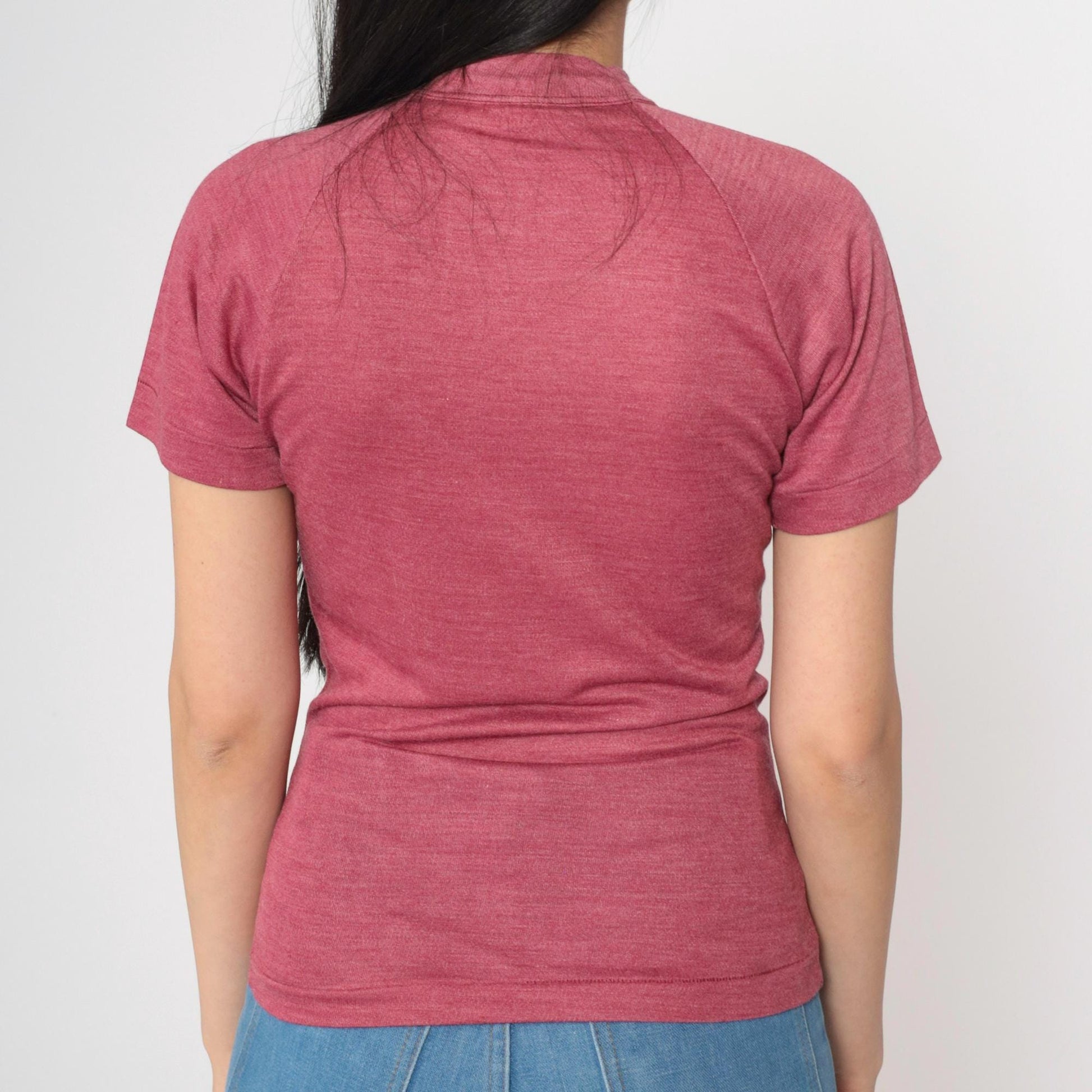 80s Pink Mock Neck Raglan T-Shirt Single Stitch Extra Small XS