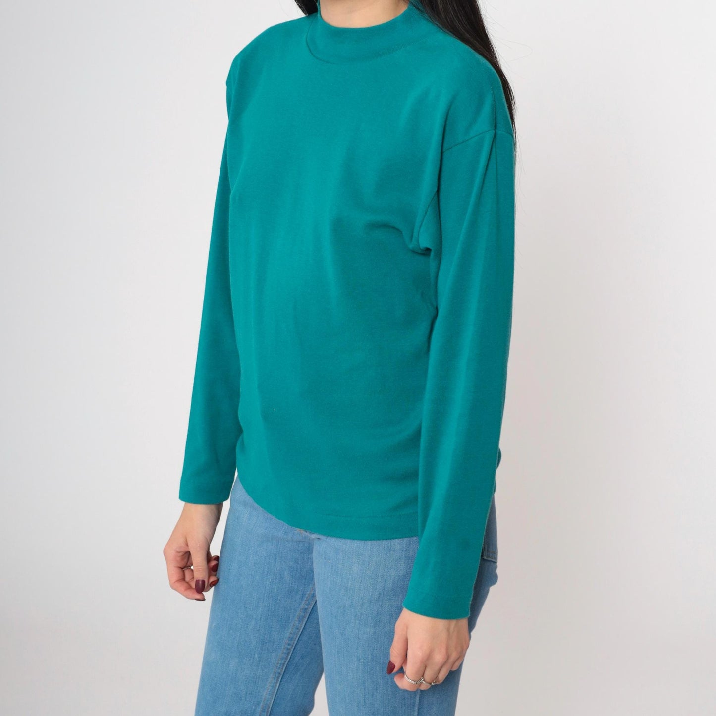 90s Teal Mock Neck Long Sleeve T-Shirt Small S