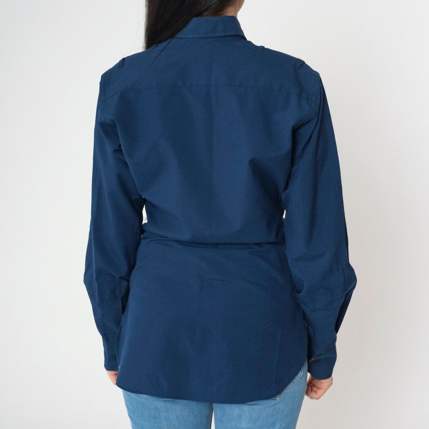 70s Wide Awake Navy Wool Blend Work Shirt Long Sleeve Button-Up XS