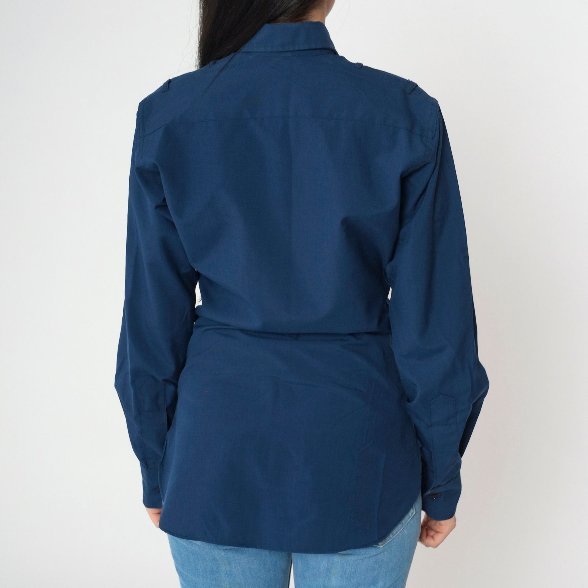 70s Wide Awake Navy Wool Blend Work Shirt Long Sleeve Button-Up XS