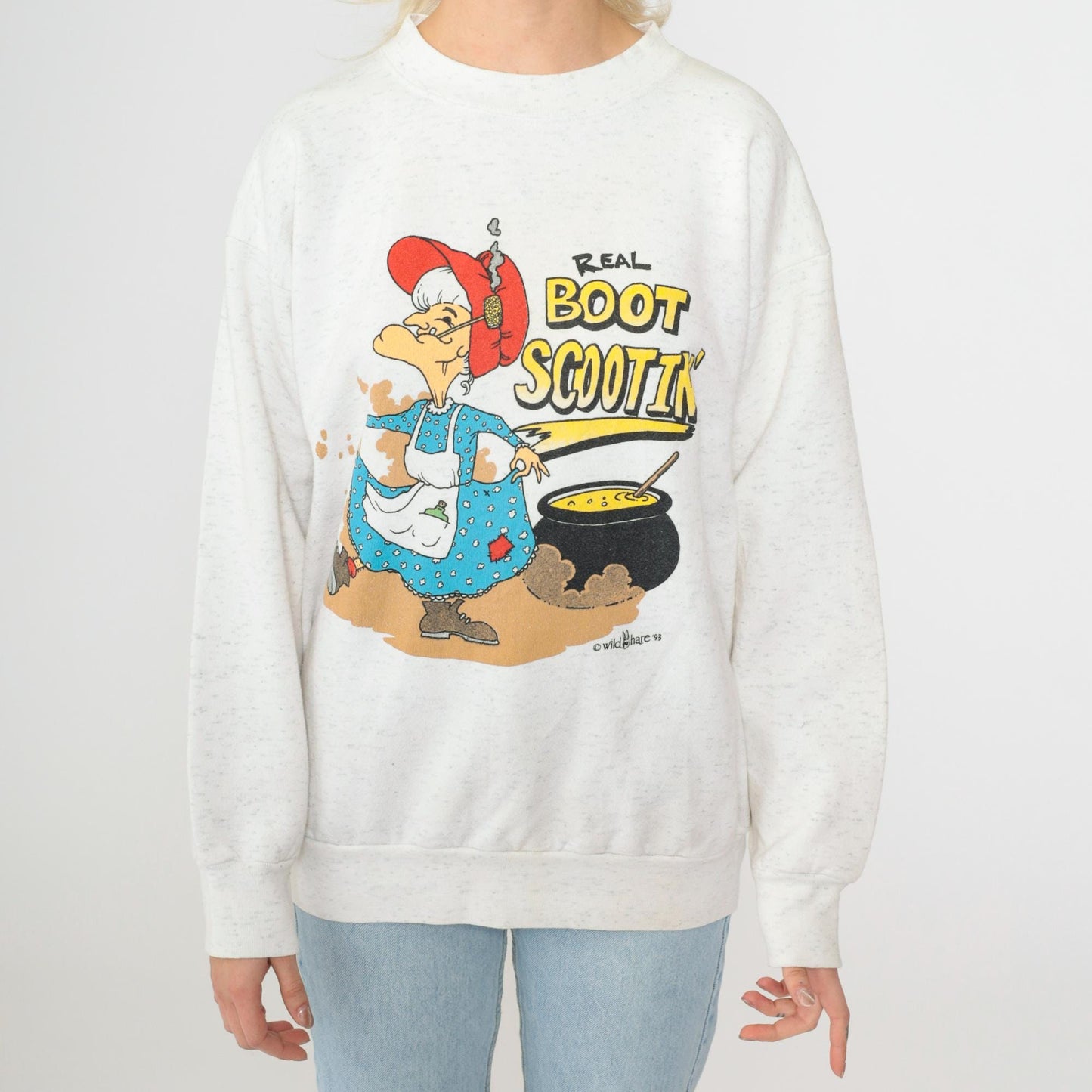 90s Wild Hare Boot Scootin' Granny Graphic Sweatshirt Grey Medium Large
