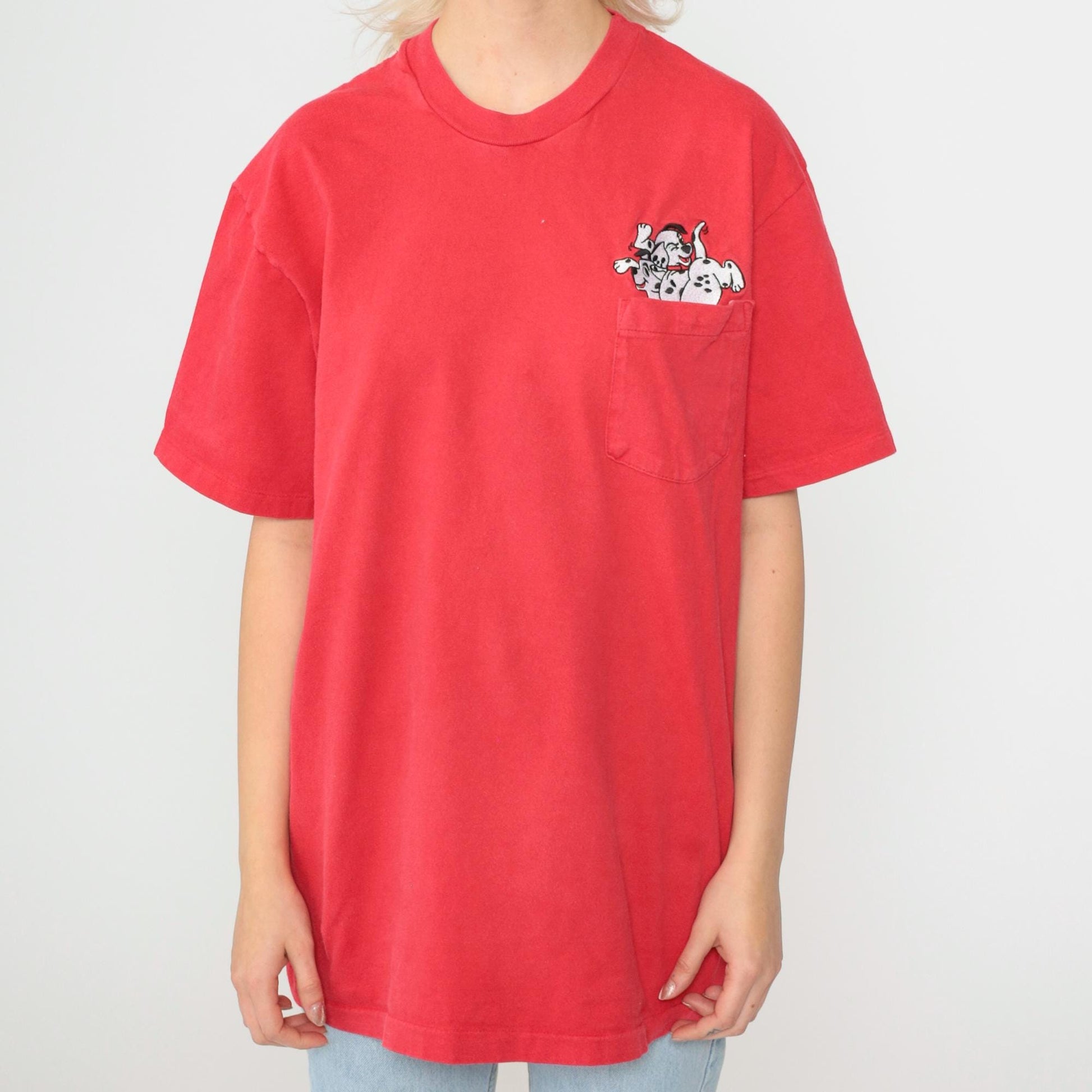 90s Disney Store 101 Dalmatians Red Graphic T-Shirt Pocket Tee Medium