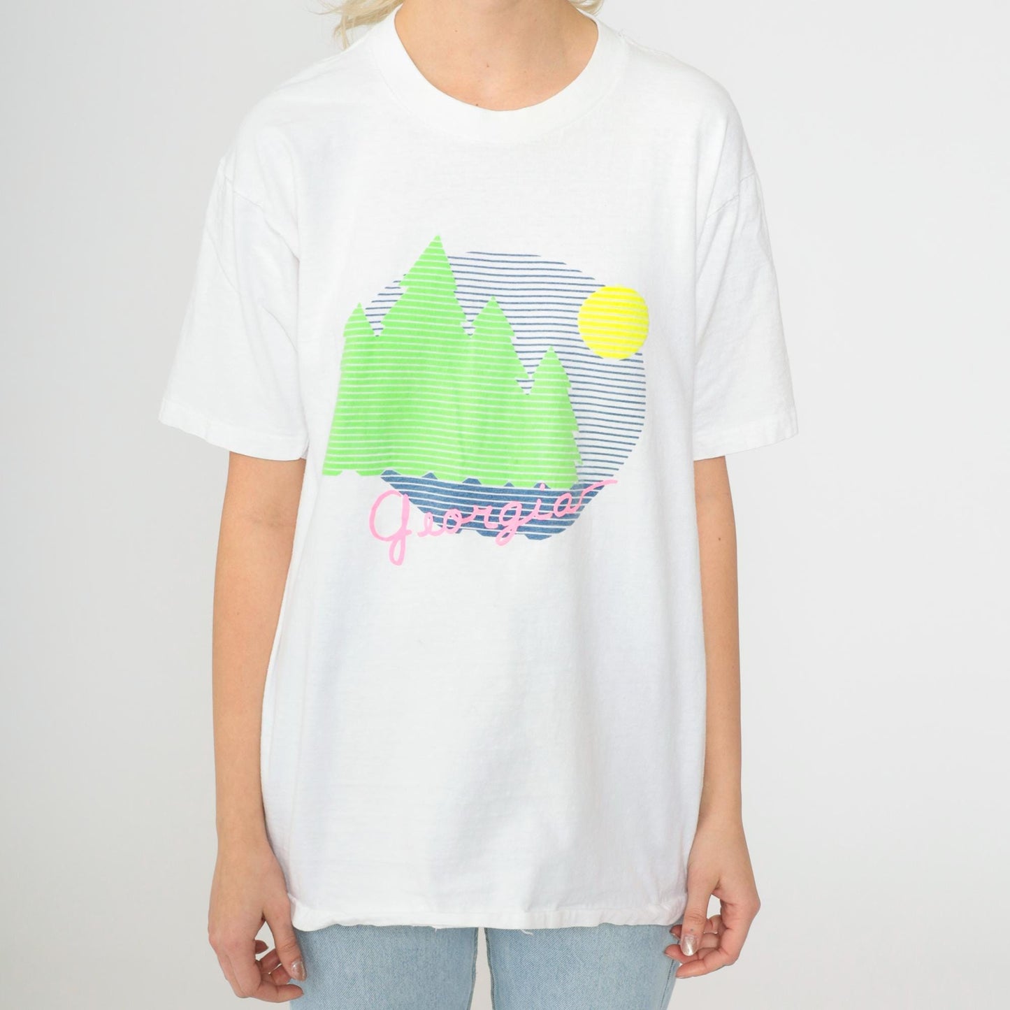 90s Georgia Forest Lake Nature Graphic T-Shirt White Cotton Medium