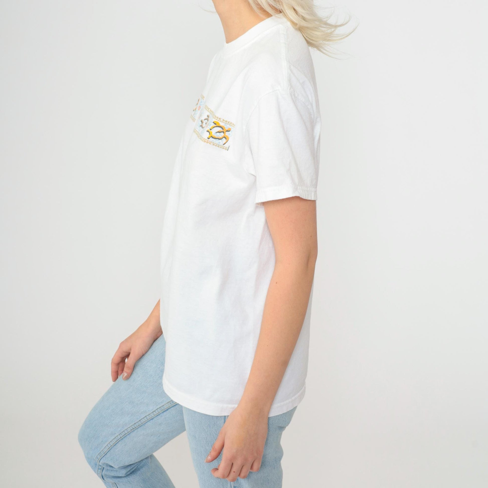90s Cancun Mexico Sea Turtle Graphic T-Shirt White Crewneck Small