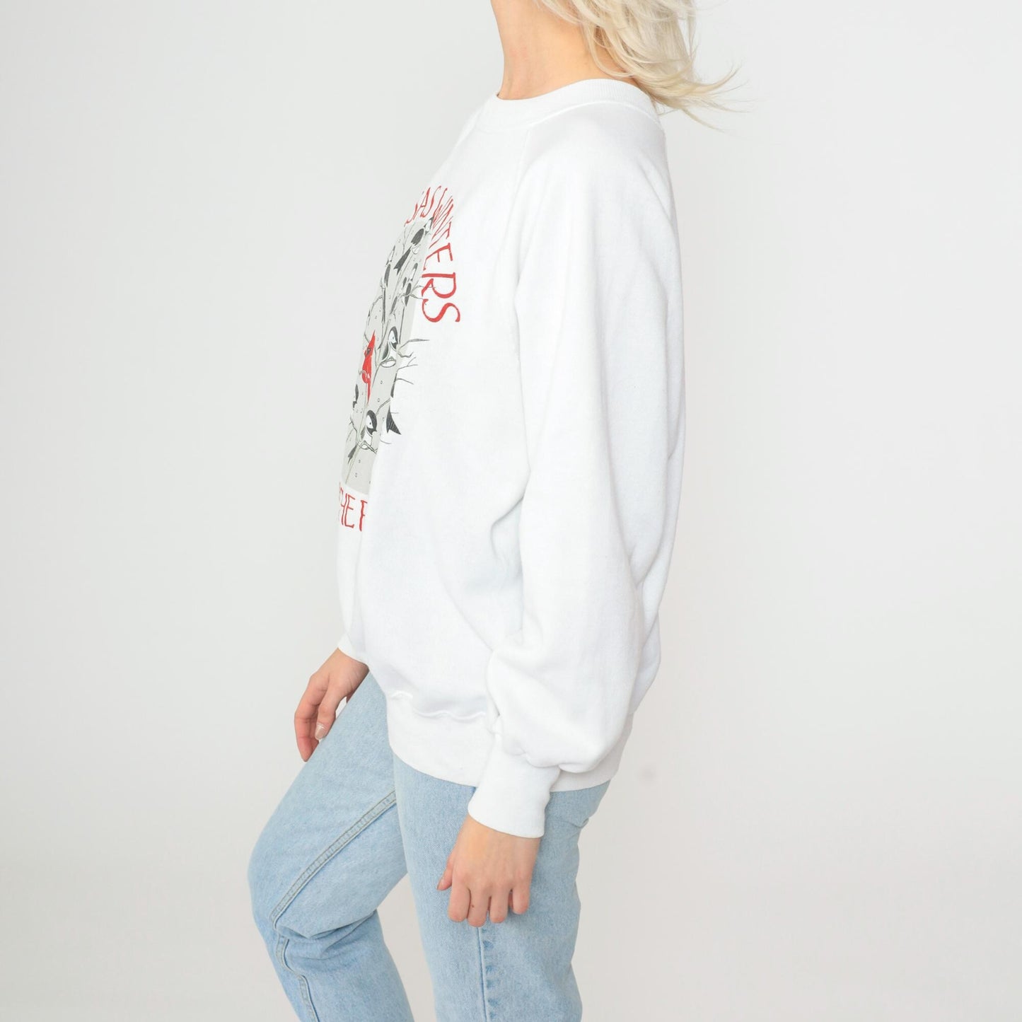 90s Kansas Winter Bird Graphic Sweatshirt White Crewneck Large