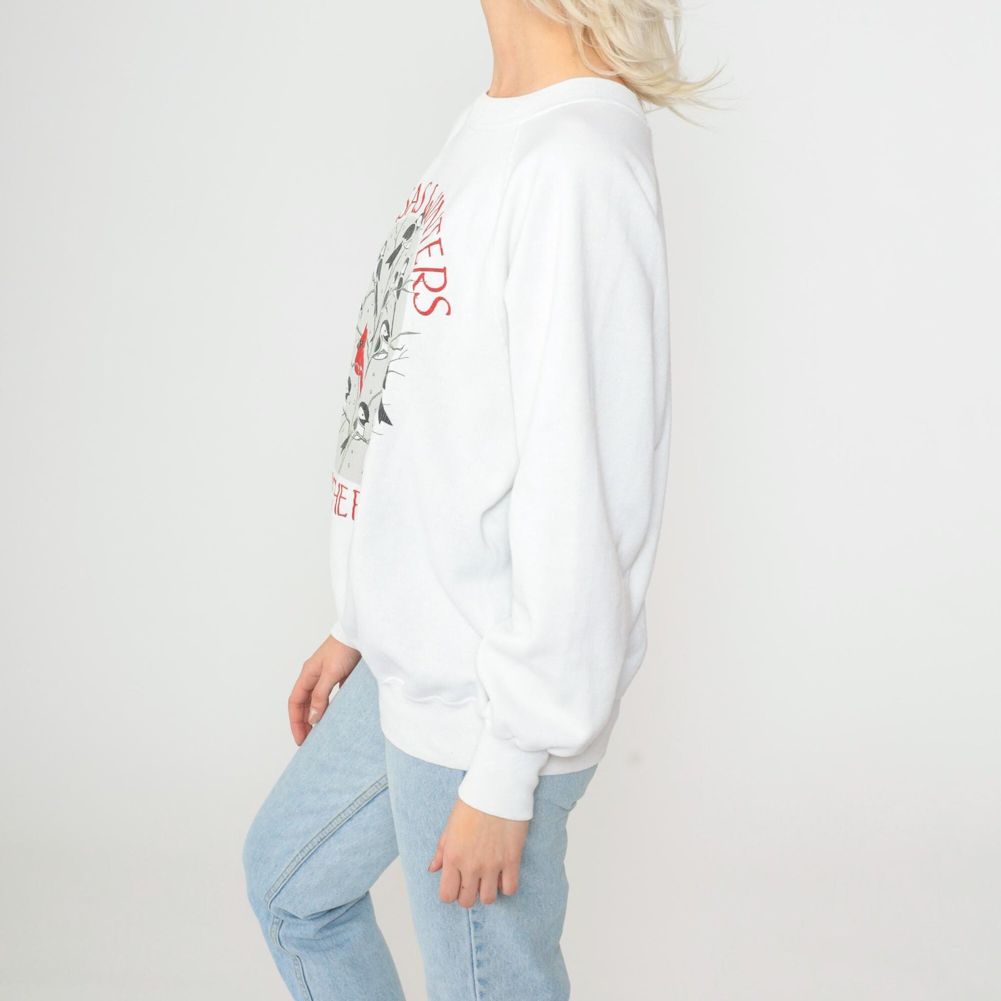 90s Kansas Winter Bird Graphic Sweatshirt White Crewneck Large