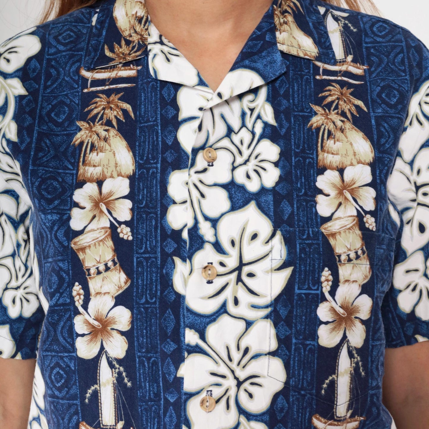 90s RJC Hawaiian Shirt Blue Tropical Floral Hibiscus Aloha Small