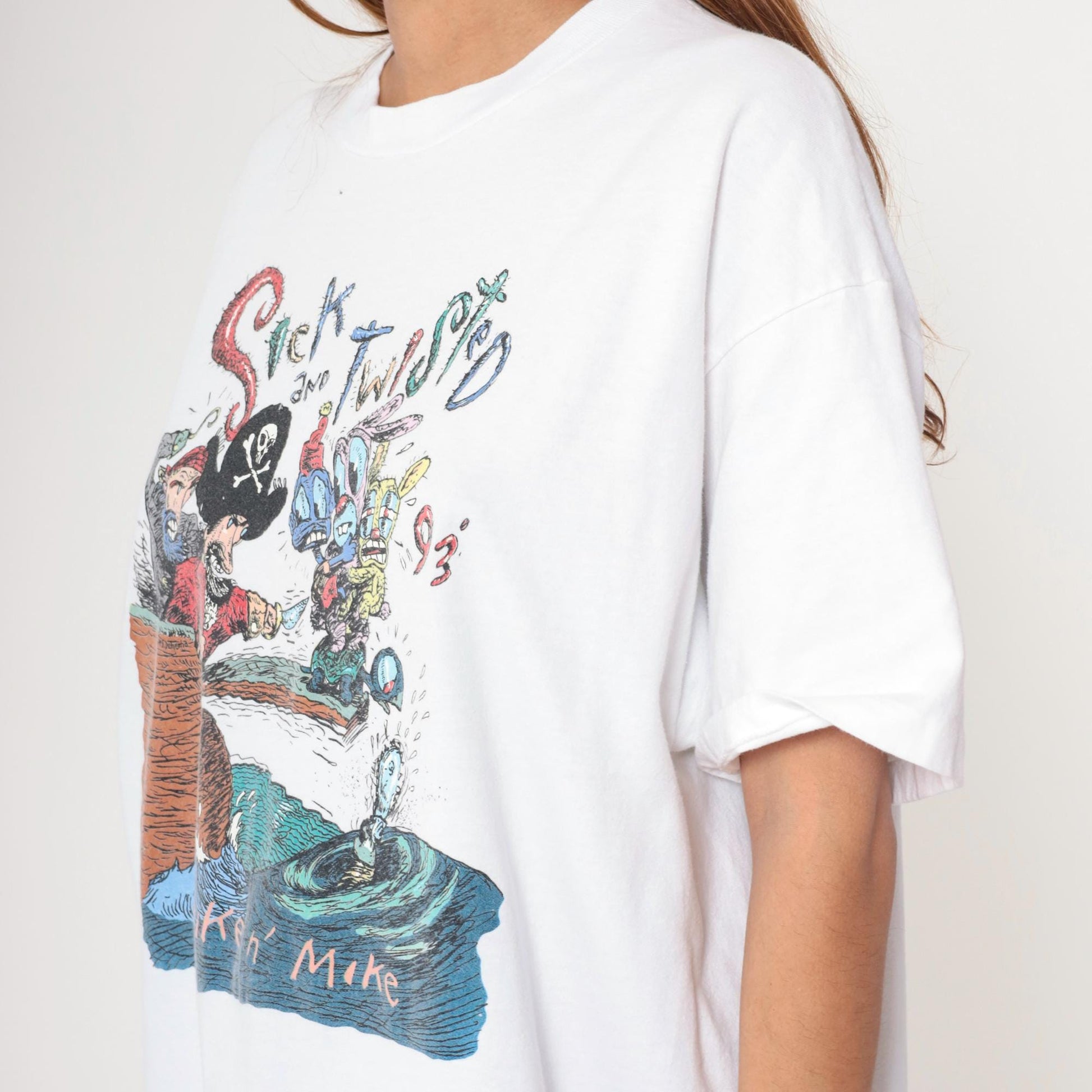 90s Spike n' Mike Sick and Twisted Festival Animation T-Shirt 1993 Pirate Graphic White Extra Large XL