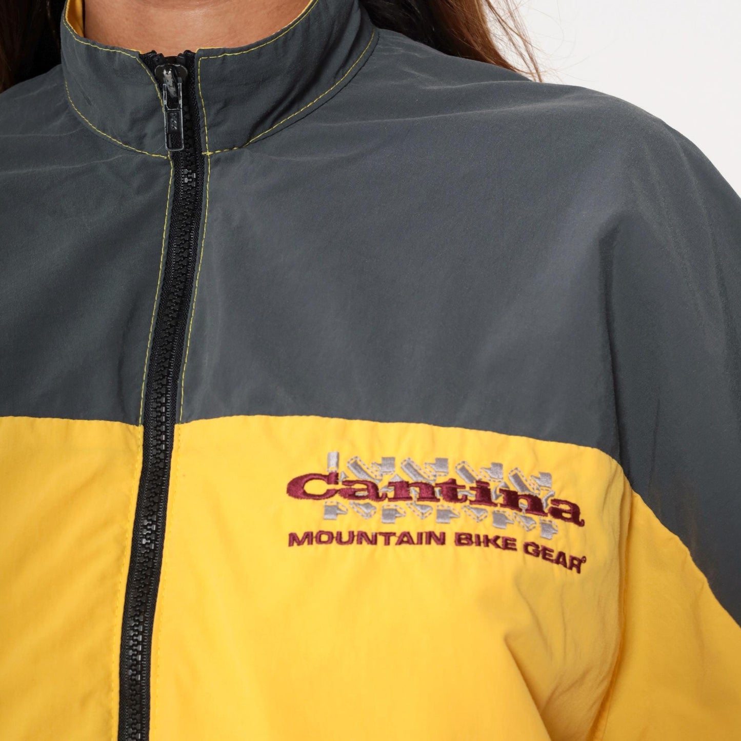 90s Cantina Mountain Bike Windbreaker Yellow Gray Color Block Large L