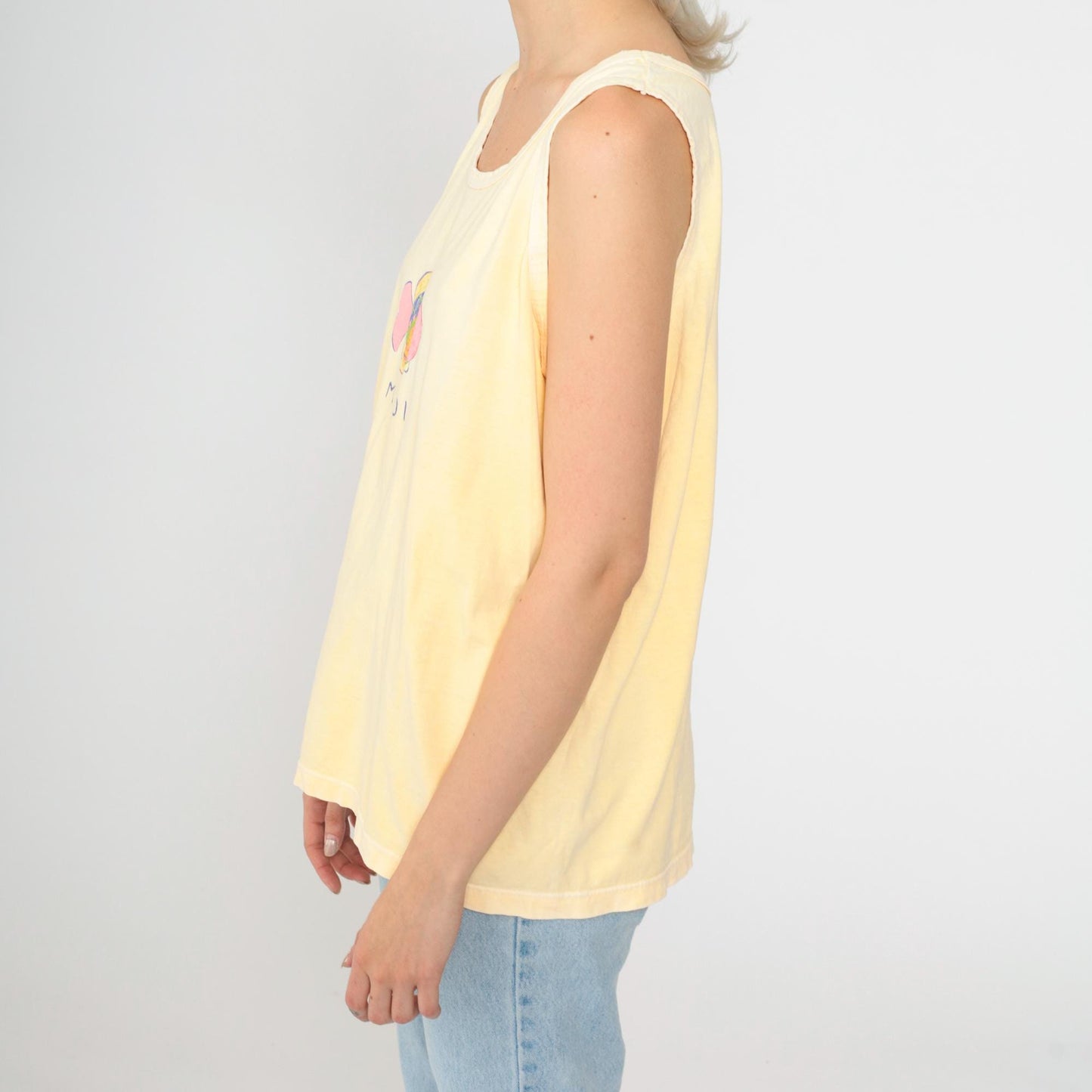 90s Maui Fish Shirt Yellow Tropical Tank Top Cotton Medium