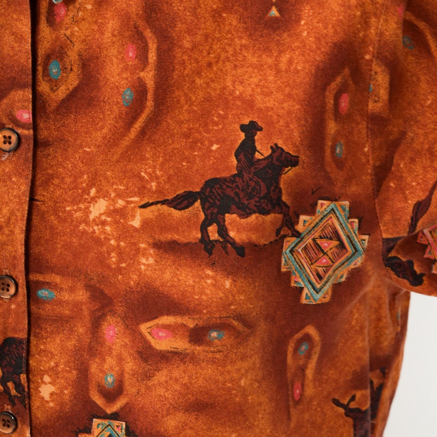 90s Panhandle Slim Western Cowboy Shirt Burnt Orange Horse Print Small
