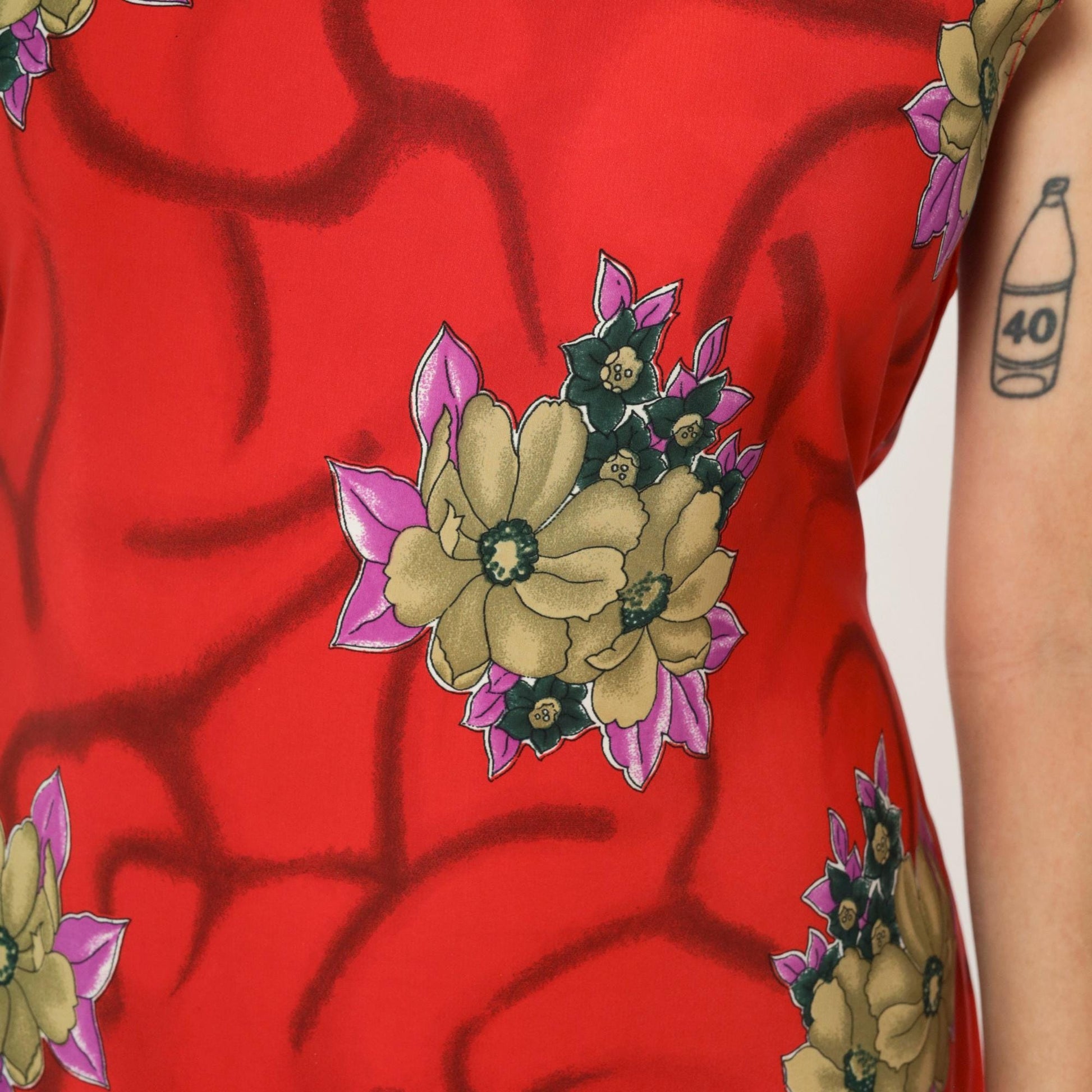 90s Red Floral Maxi Dress Sleeveless Scoop Neck Small S