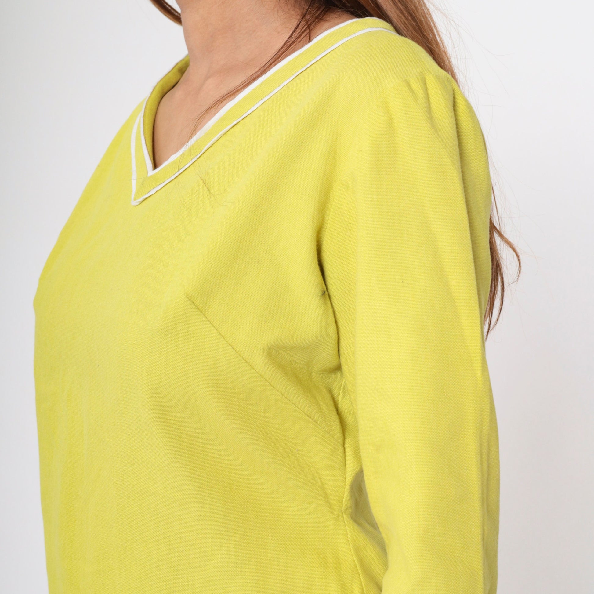 60s Young Edwardian Chartreuse Blouse Long Sleeve V-Neck Zipper Back Medium
