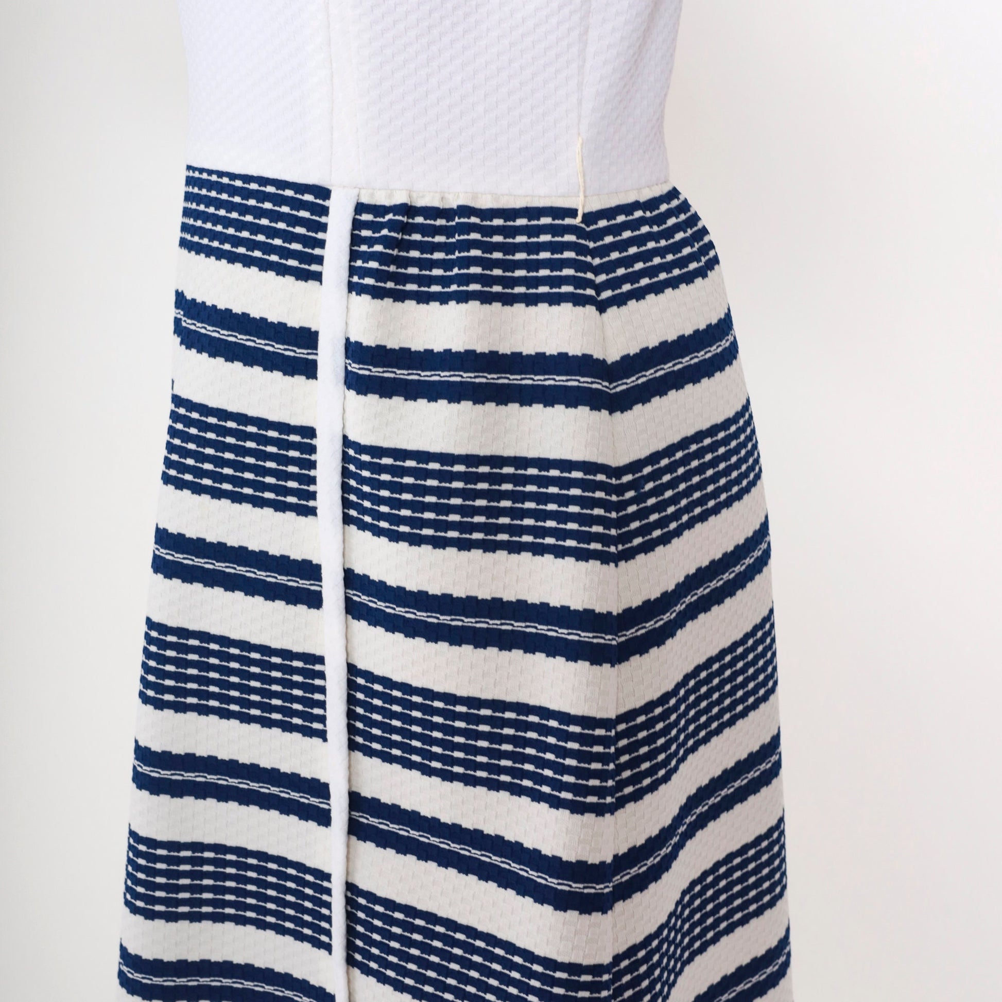60s Kay Windsor Striped A-Line Dress Navy White Knee-Length Sleeveless Medium