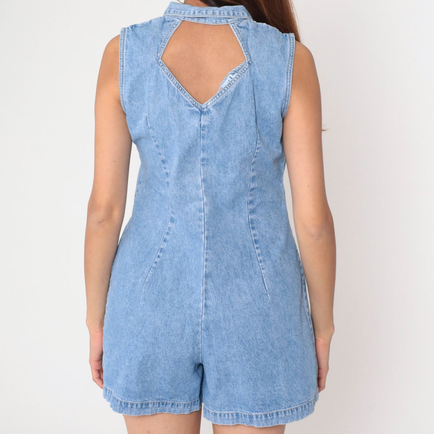 90s Denim Romper Keyhole Back Sleeveless Playsuit Small