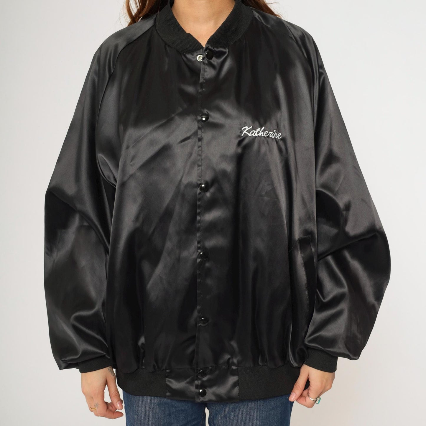 90s Midwest New Mexico Community Action Program Satin Bomber Jacket Black XXL