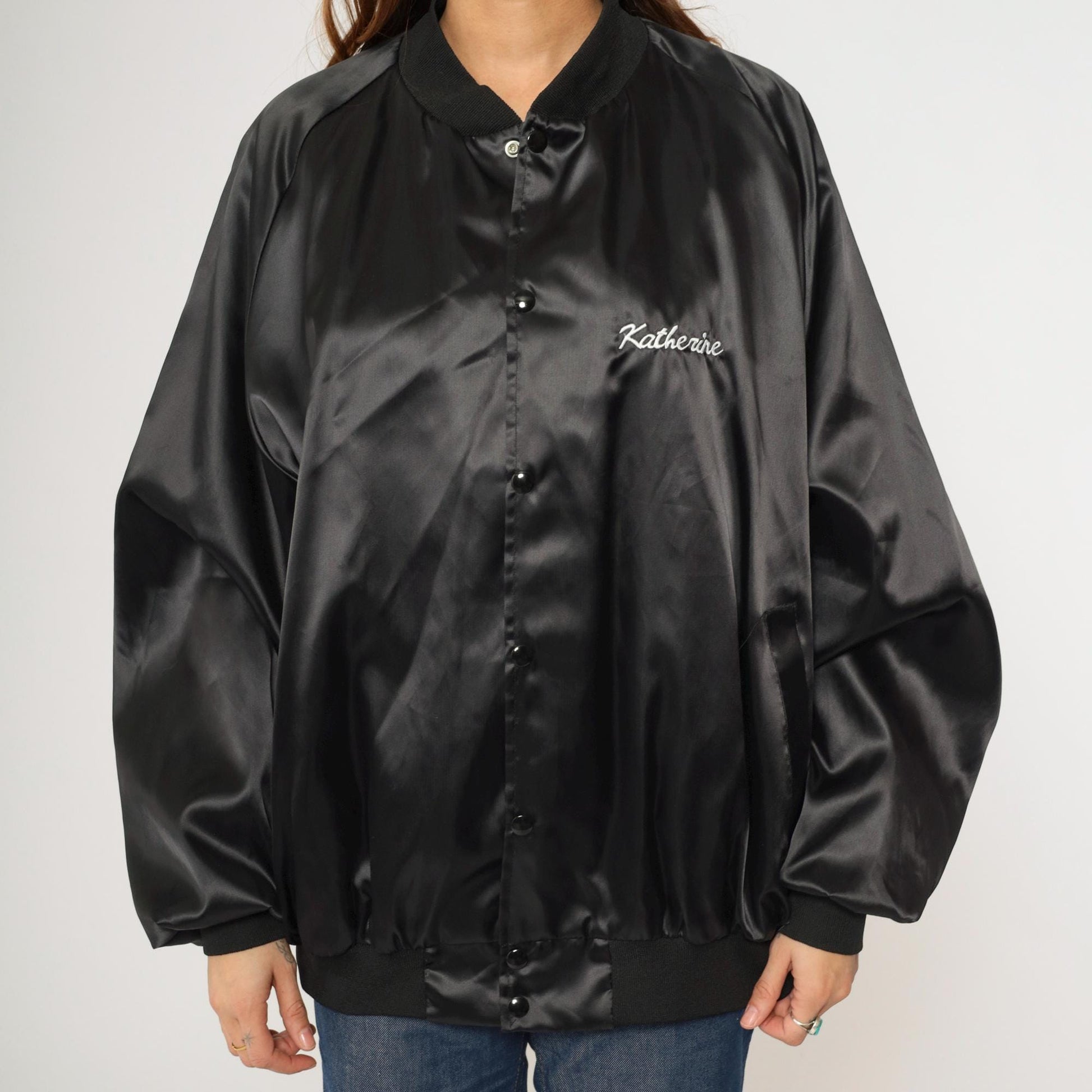 90s Midwest New Mexico Community Action Program Satin Bomber Jacket Black XXL