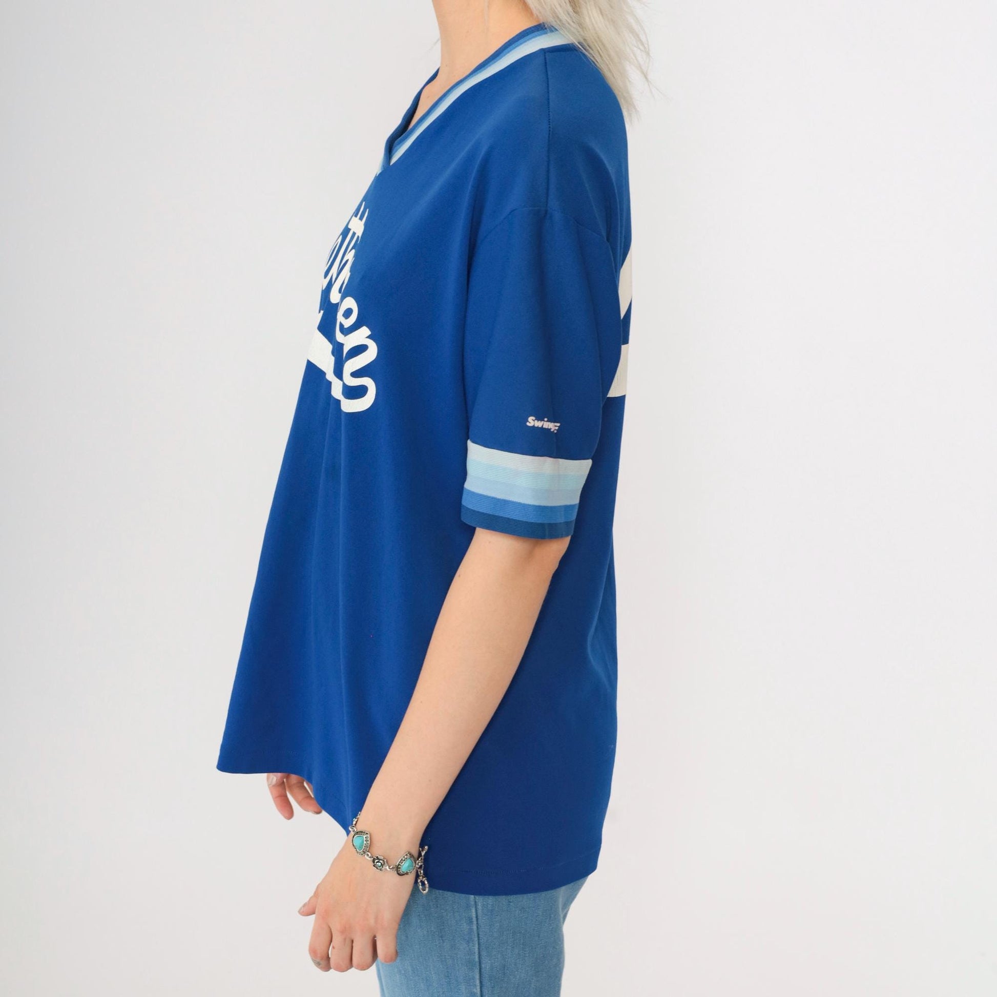 80s Swingster Brethren Baseball Jersey Royal Blue Ringer V-Neck #41 Medium