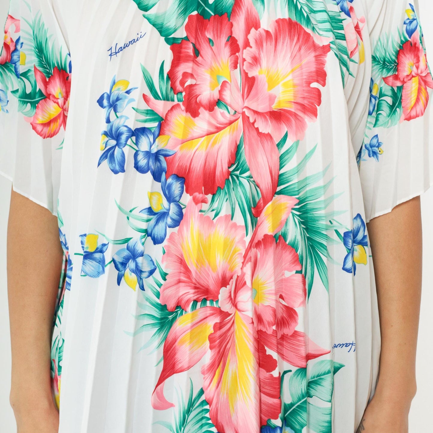 70s Royal Creations Hawaiian Caftan Top Floral Pleated Kimono One Size