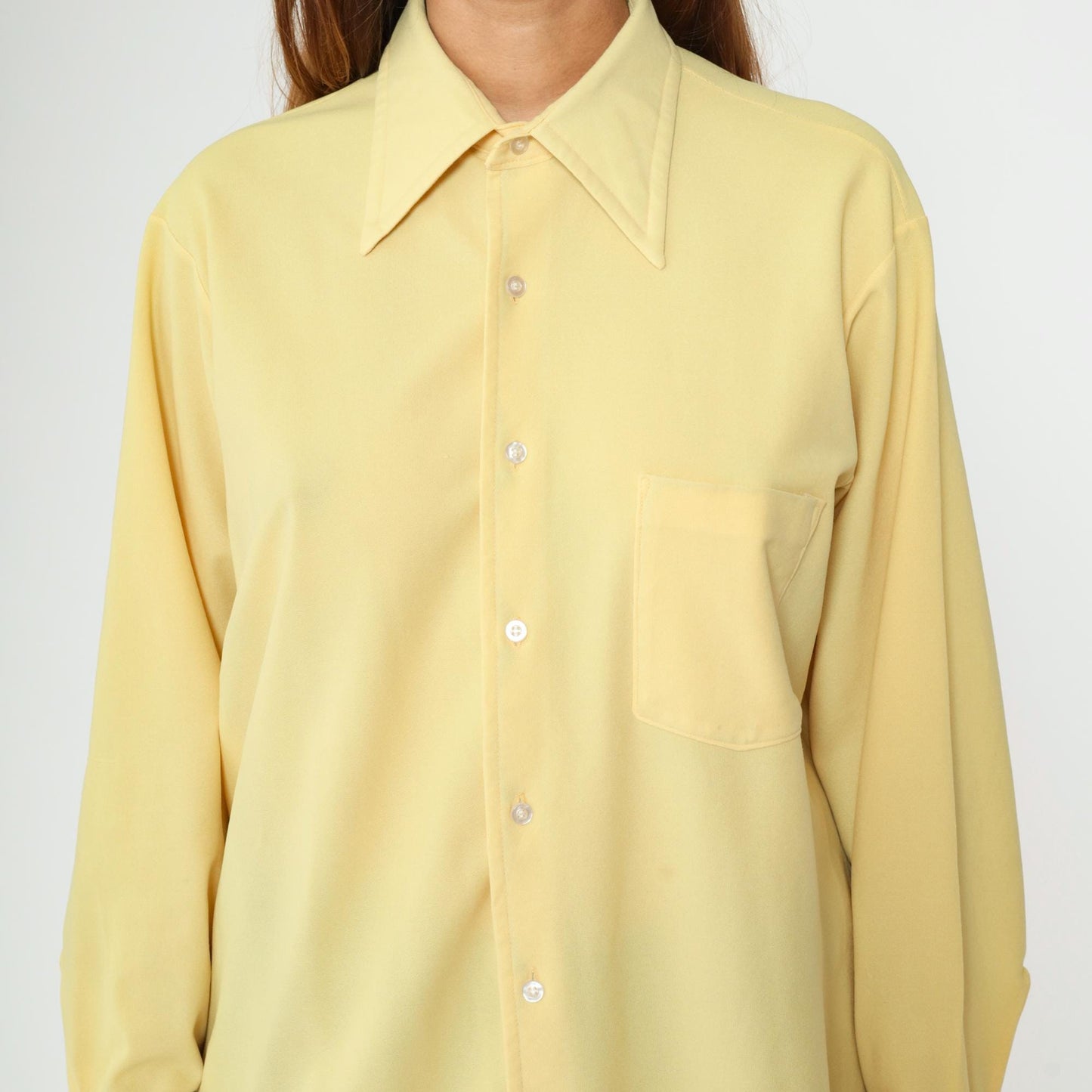 70s Van Heusen Yellow Pointed Collar Button-Up Shirt Long Sleeve Large