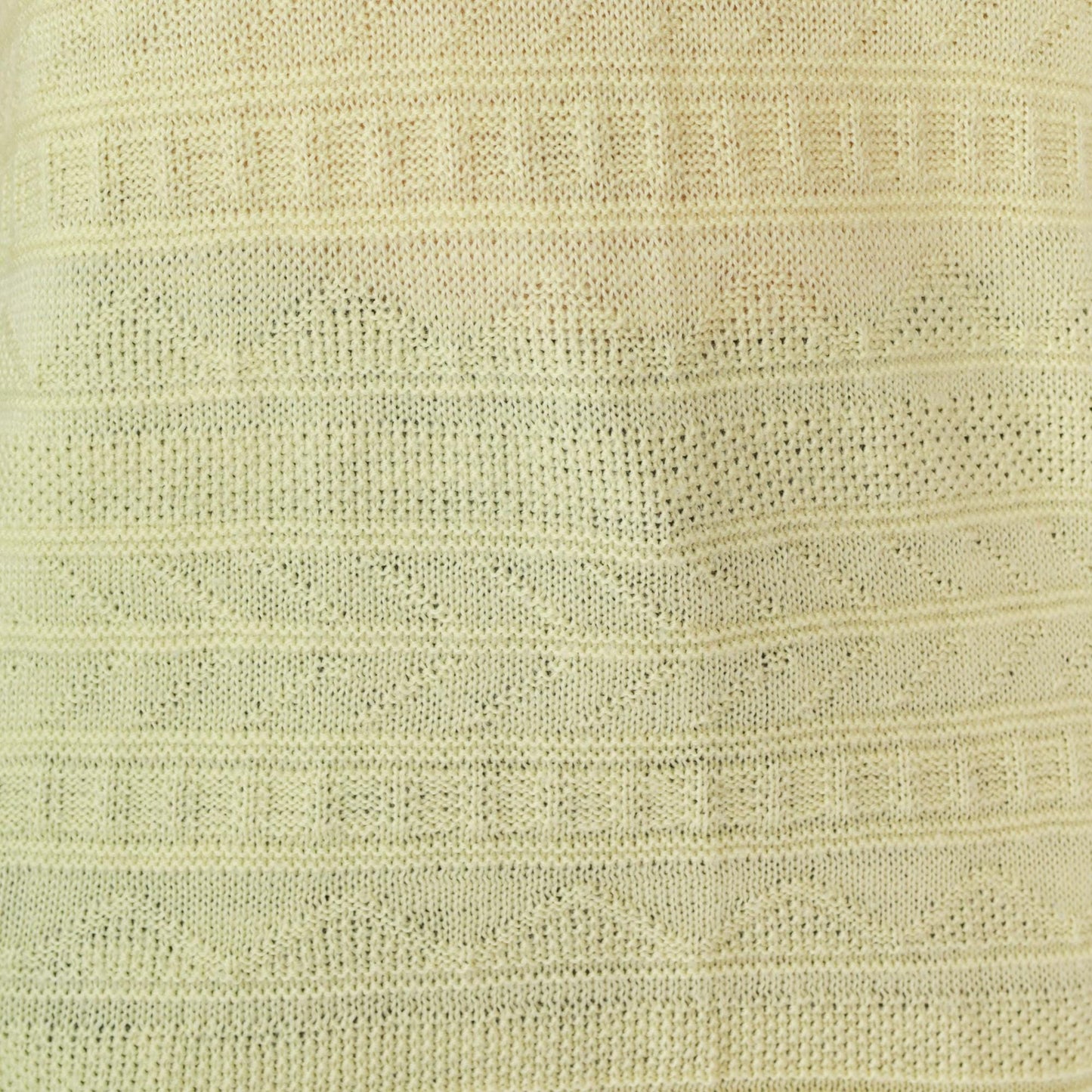 80s Light Yellow Textured Knit Short Sleeve Sweater Striped Zig Zag Medium