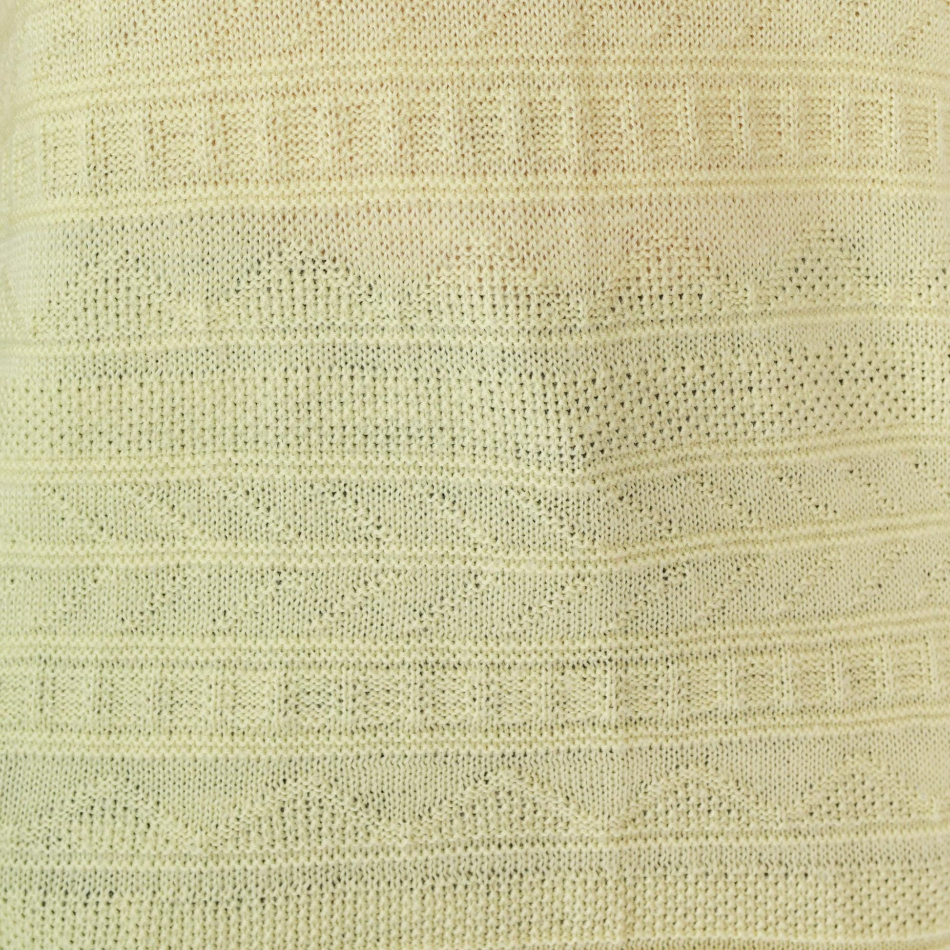 80s Light Yellow Textured Knit Short Sleeve Sweater Striped Zig Zag Medium