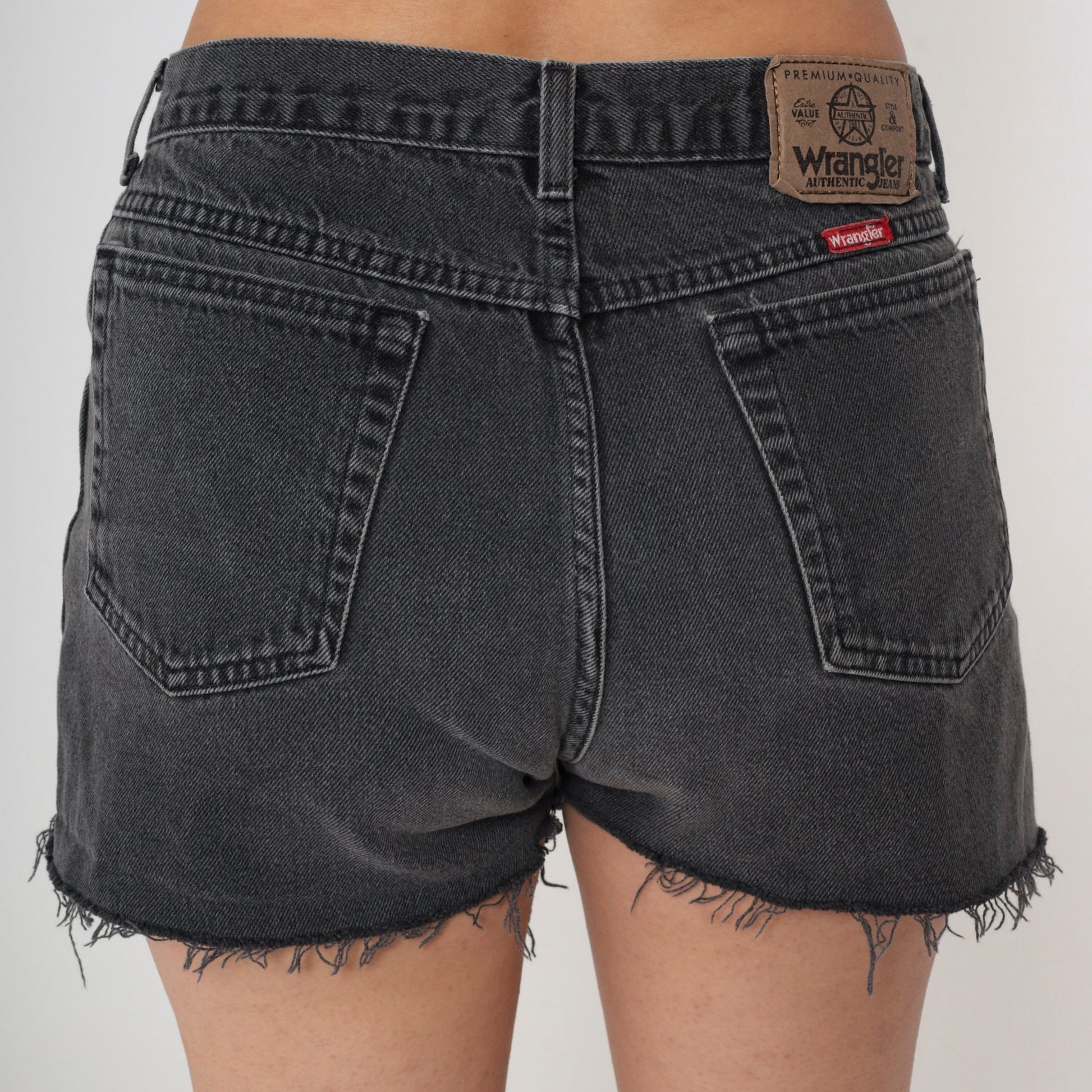 90s Wrangler Black Denim Cutoff Shorts High Rise Faded Medium 32