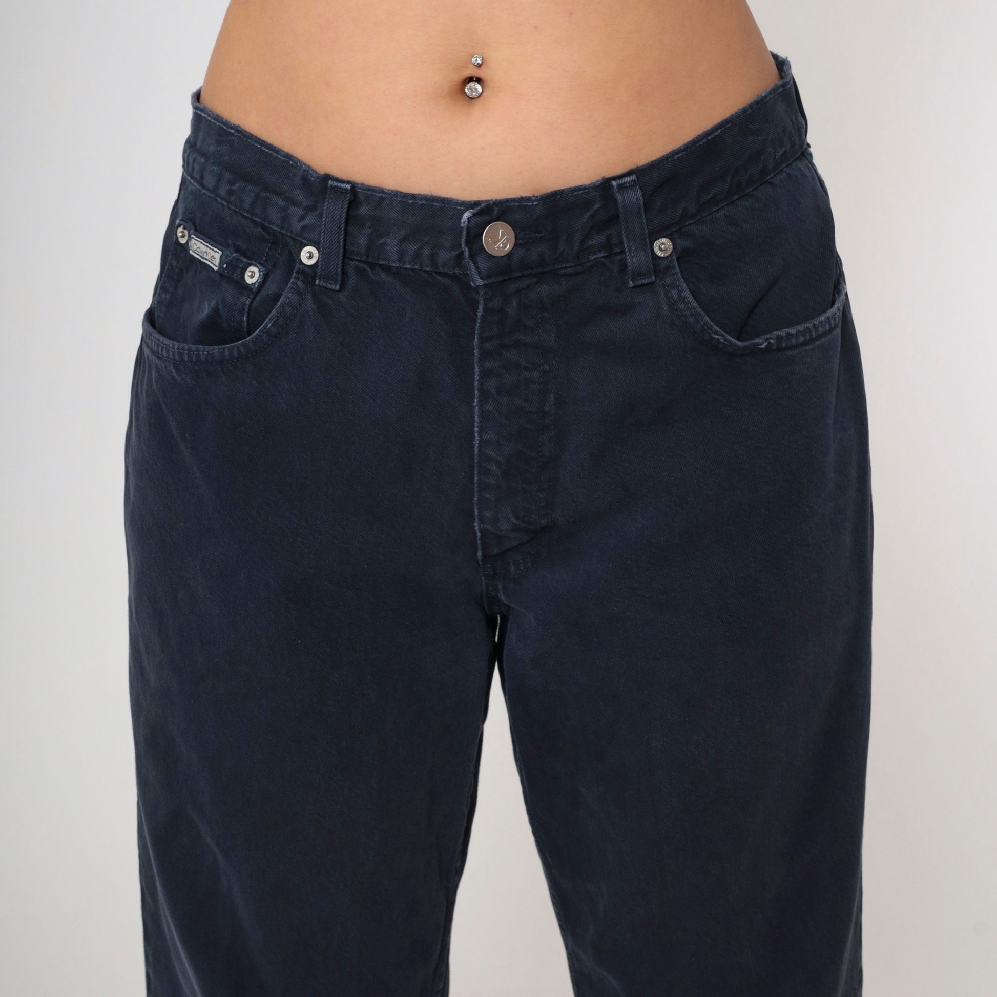 00s Calvin Klein Black High-Waisted Mom Jeans Tapered Leg Large 34
