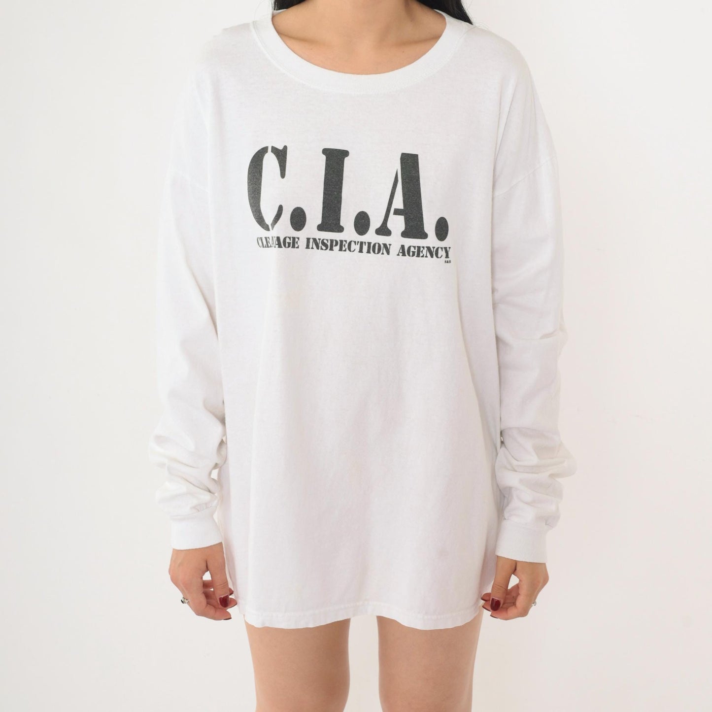 00s Steve & Barry's C.I.A. Cleavage Inspection Agency Long Sleeve Tee White Extra Large XL