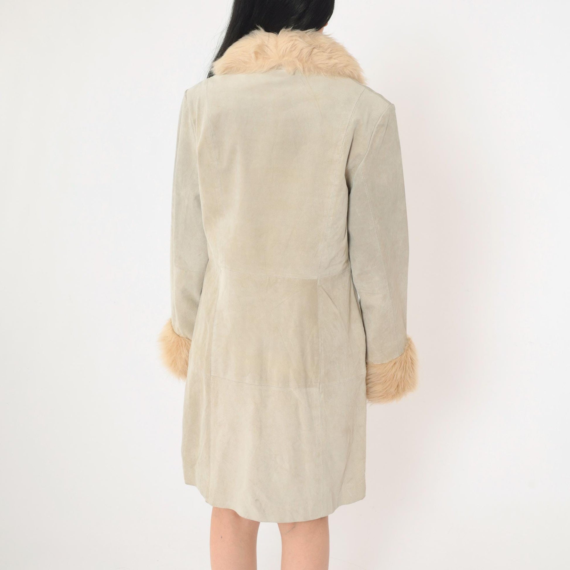 Y2K Grey Suede Jacket Faux Fur Trim Button Up Wilsons Medium