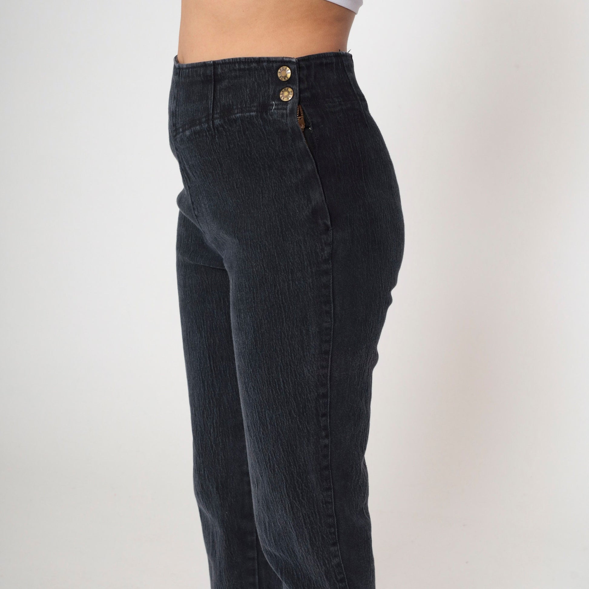 90s Anchor Blue Black Stirrup Jeans High-Waisted Skinny Medium