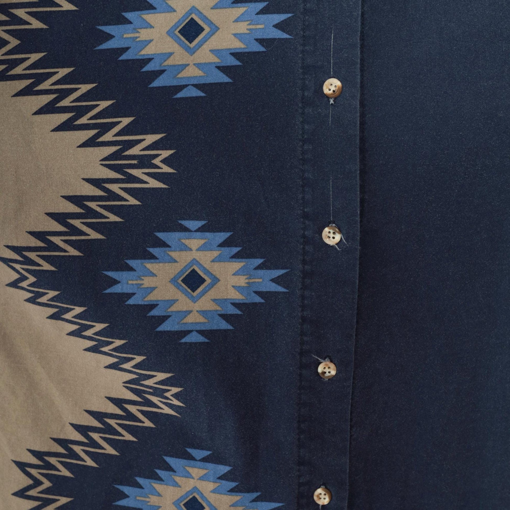 90s Roper Southwestern Navy Button-Up Blouse Striped Navajo Print Small