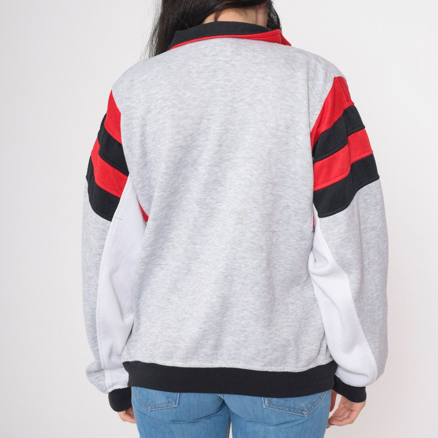 80s Wilson Track Jacket Grey Red Black Striped Zip Up Extra Large XL