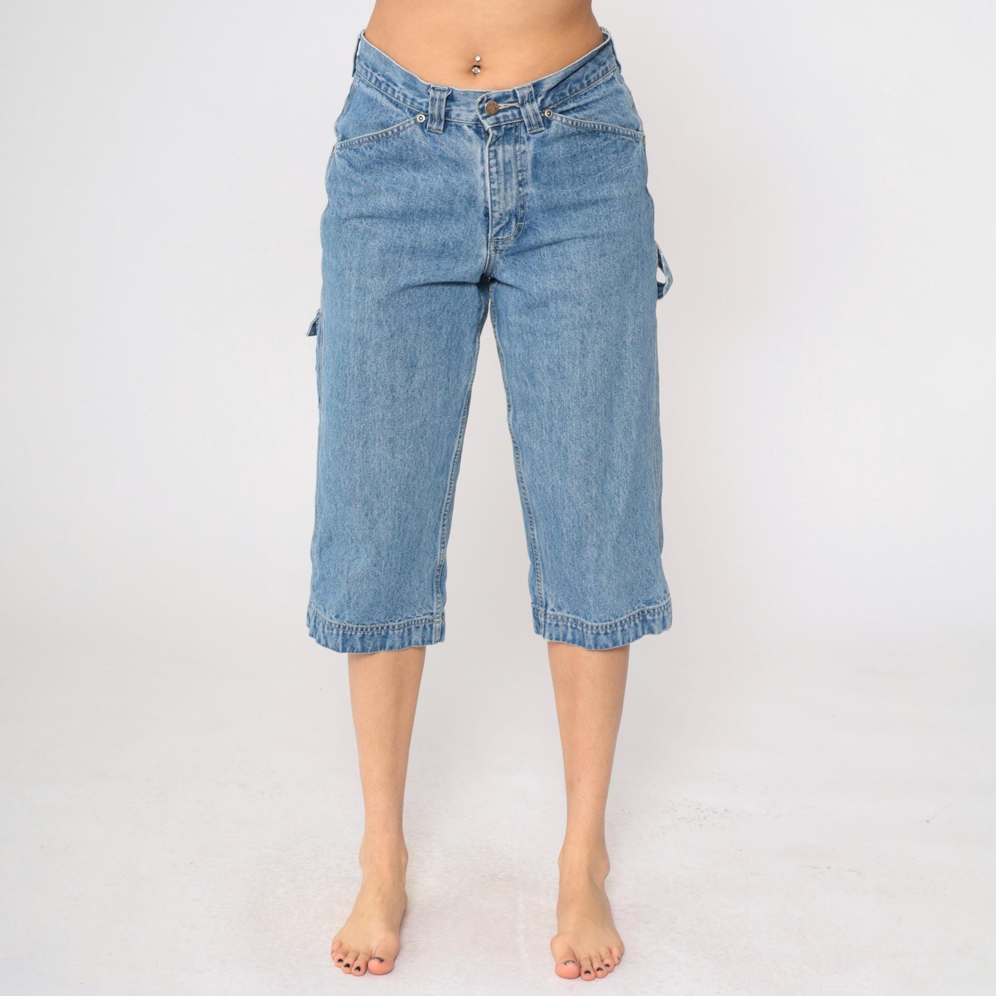 90s Riveted by Lee Capri Jeans Hammer Loop Straight Leg Blue Denim Medium 8