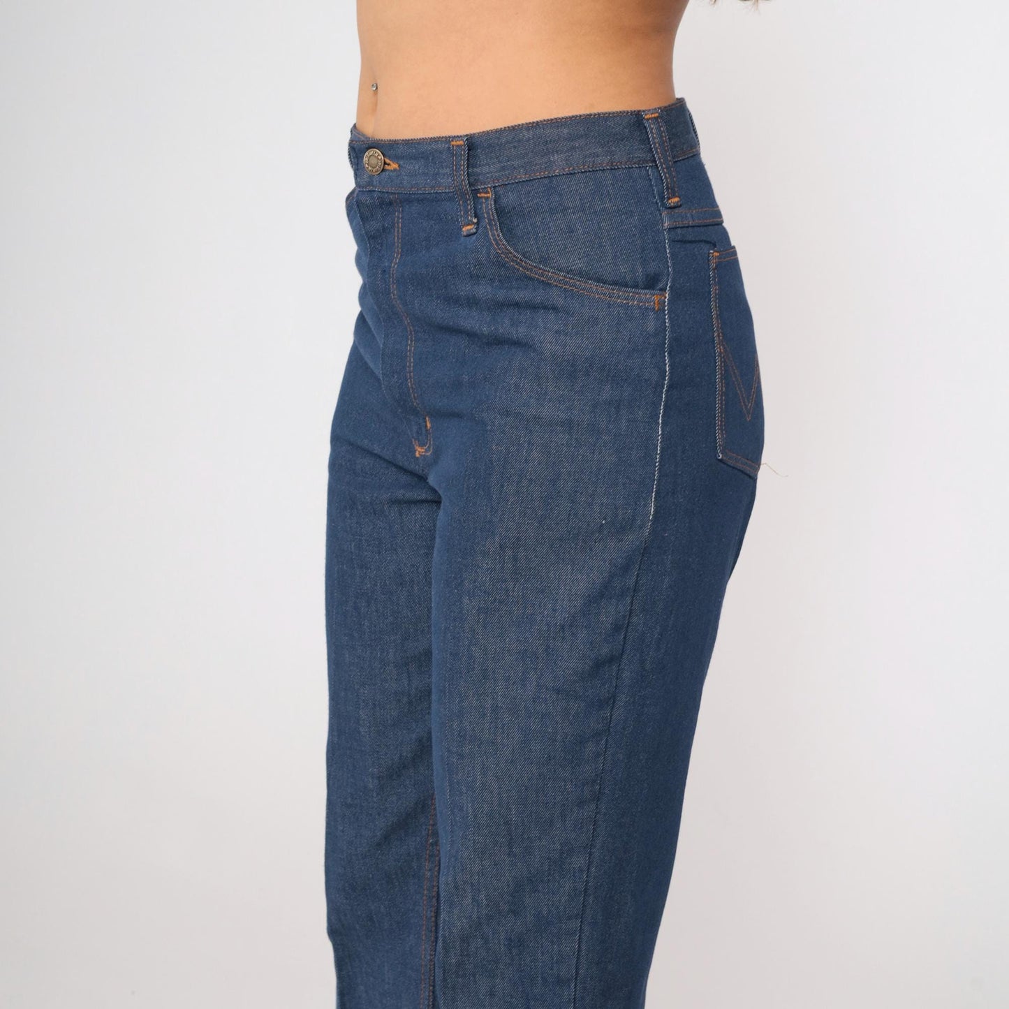 70s Wrangler Flare Jeans High Waist Dark Blue Denim Men's 32x36