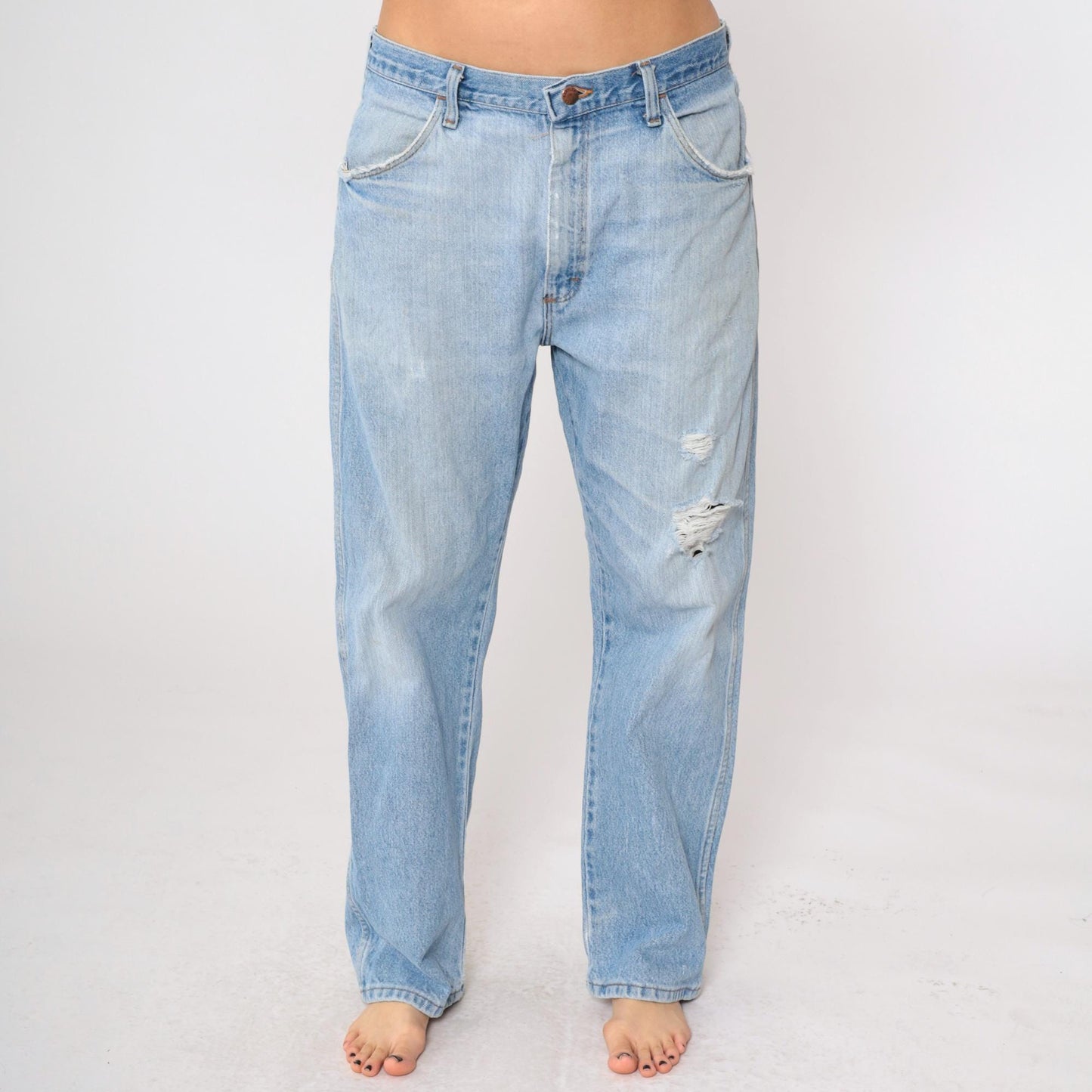 90s Rustler High Rise Straight Leg Jeans Blue Distressed Ripped 38x30