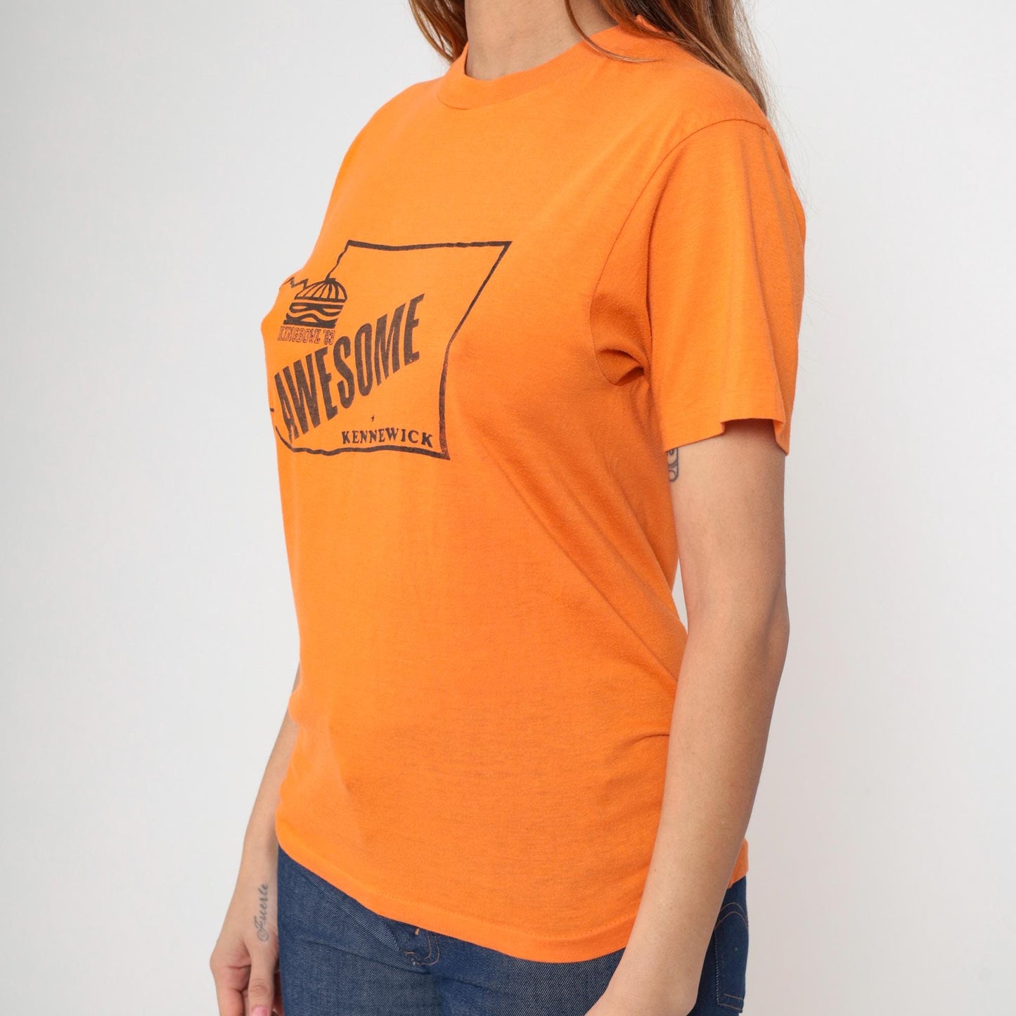 80s Kennewick Kingbowl Bowling Alley Graphic T-Shirt Orange Single Stitch Medium