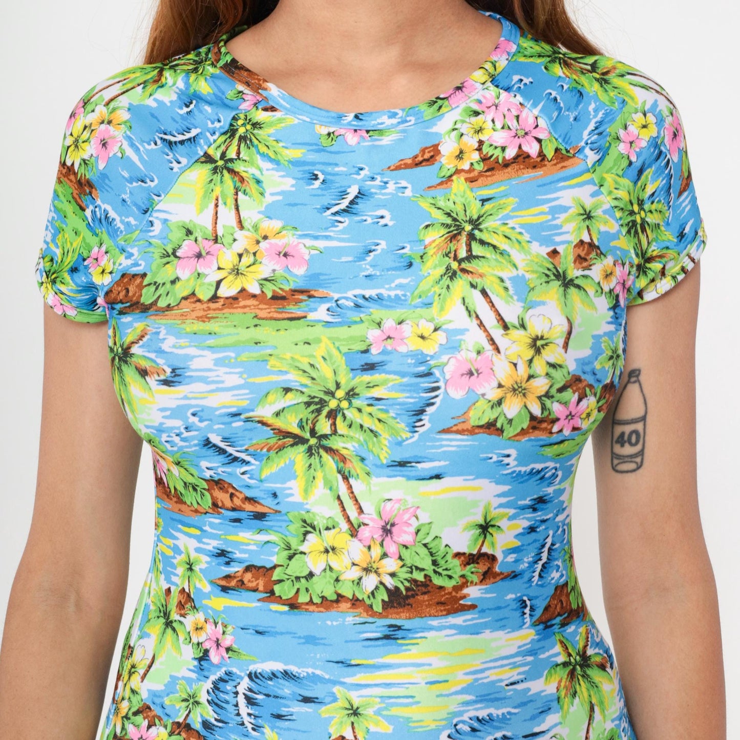 90s Hawaiian Tropical Floral Raglan Baby Tee Medium