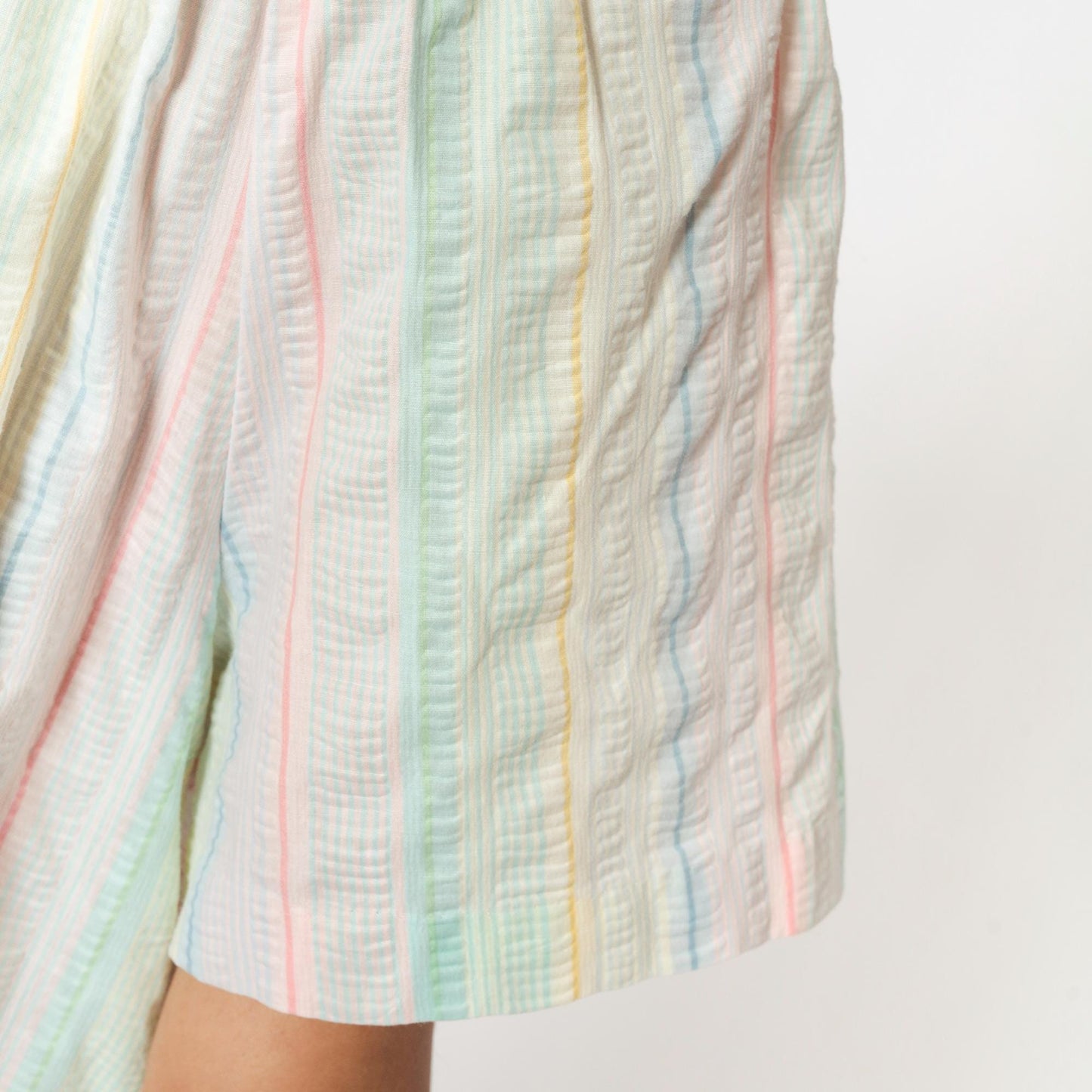 80s Barbizon Pastel Seersucker Midi Dress Puff Sleeve Pearl Snap Medium M