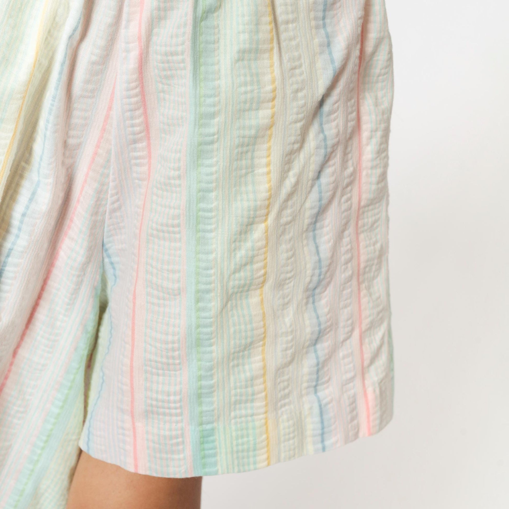 80s Barbizon Pastel Seersucker Midi Dress Puff Sleeve Pearl Snap Medium M