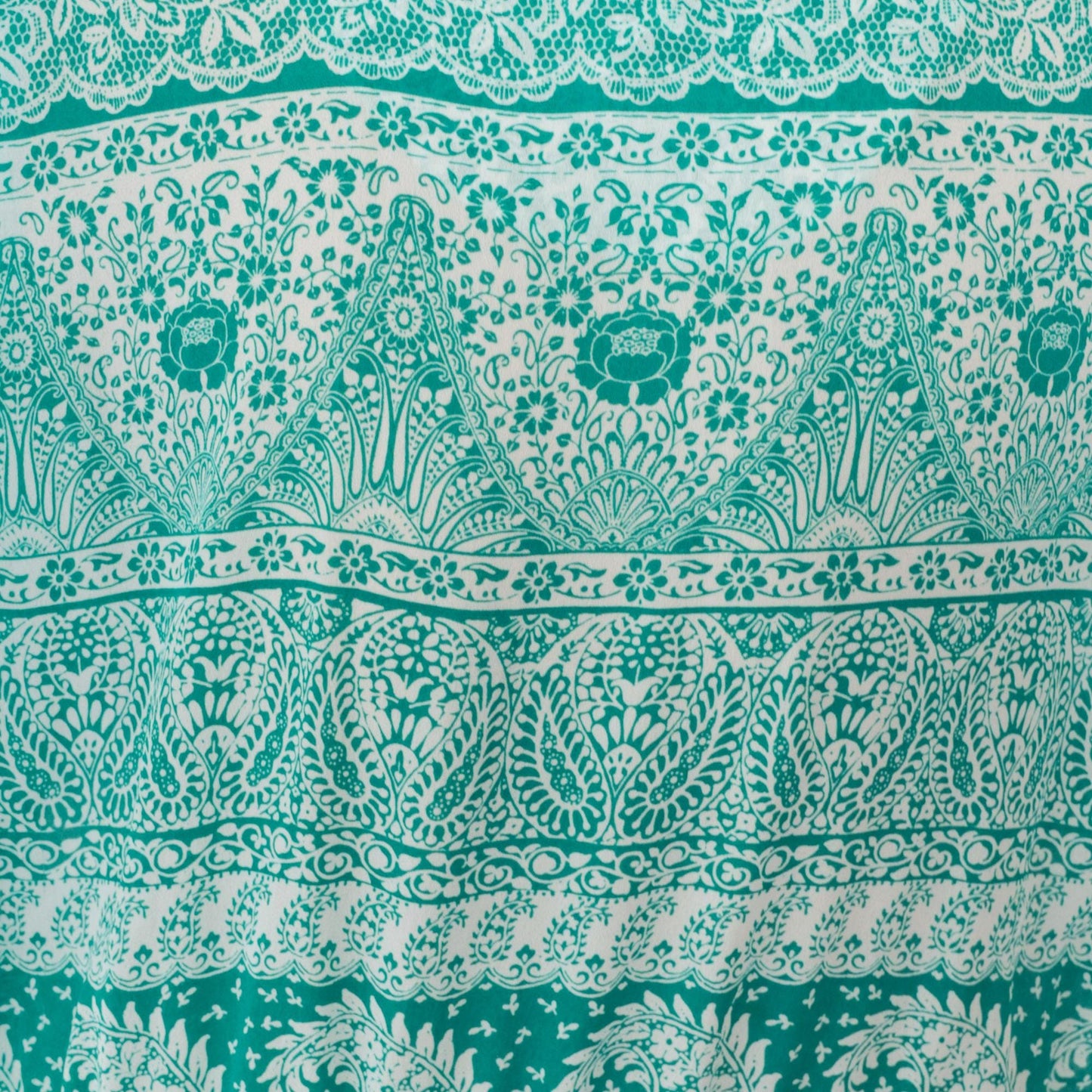 80s Green Paisley Midi Shirtwaist Dress High Waisted Pleated Short Sleeve Large L