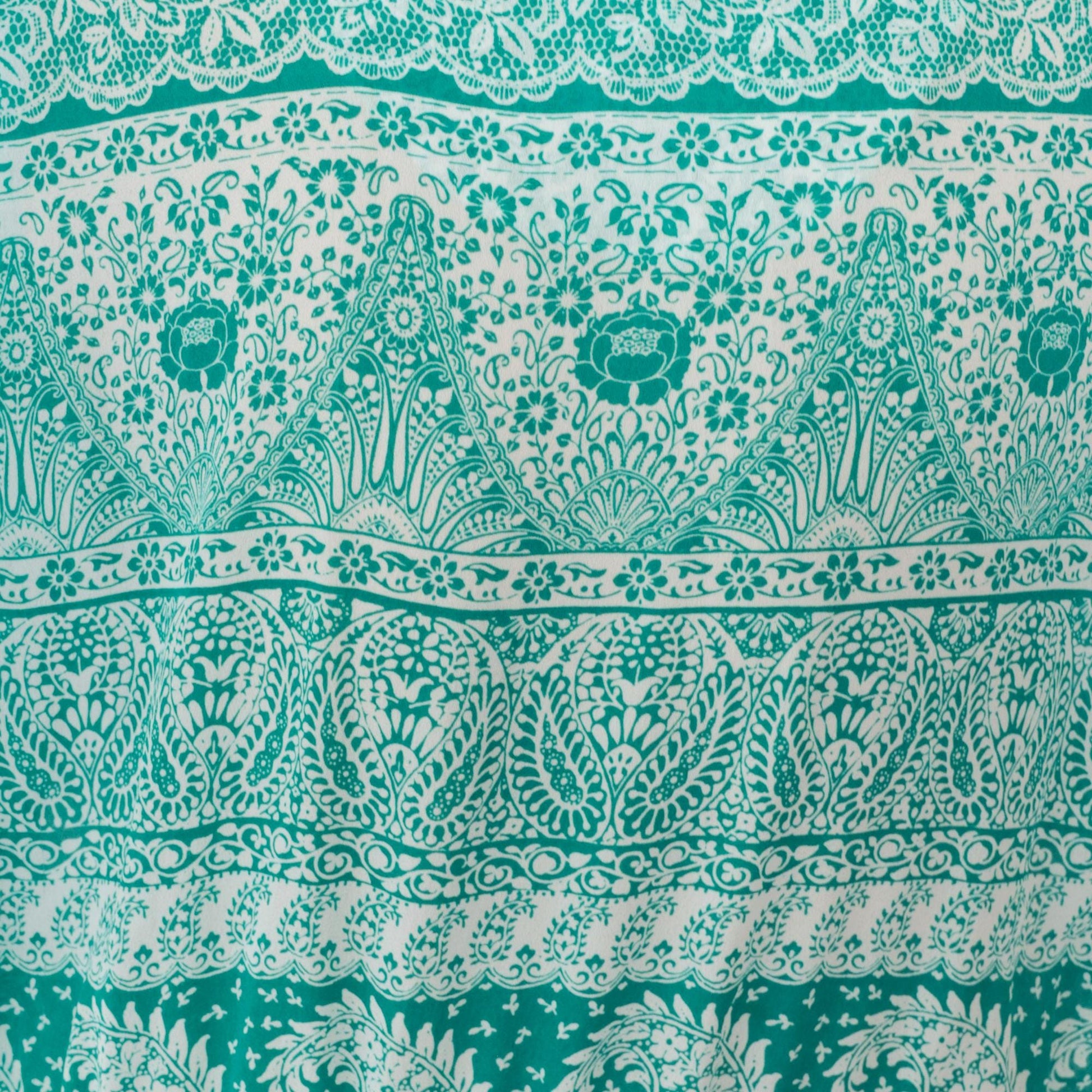80s Green Paisley Midi Shirtwaist Dress High Waisted Pleated Short Sleeve Large L