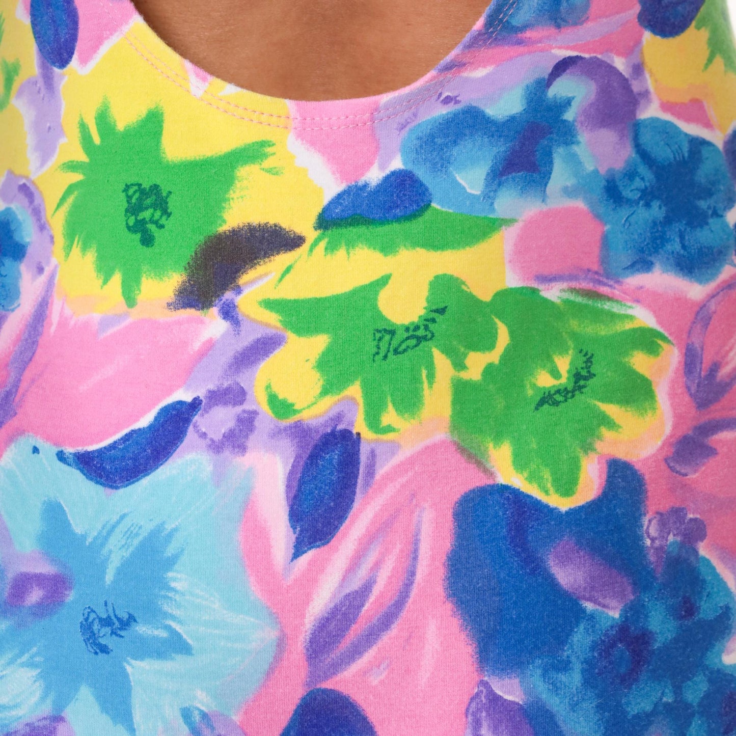 90s Floral One-Piece Swimsuit Scoop Back Pink Purple Blue Medium