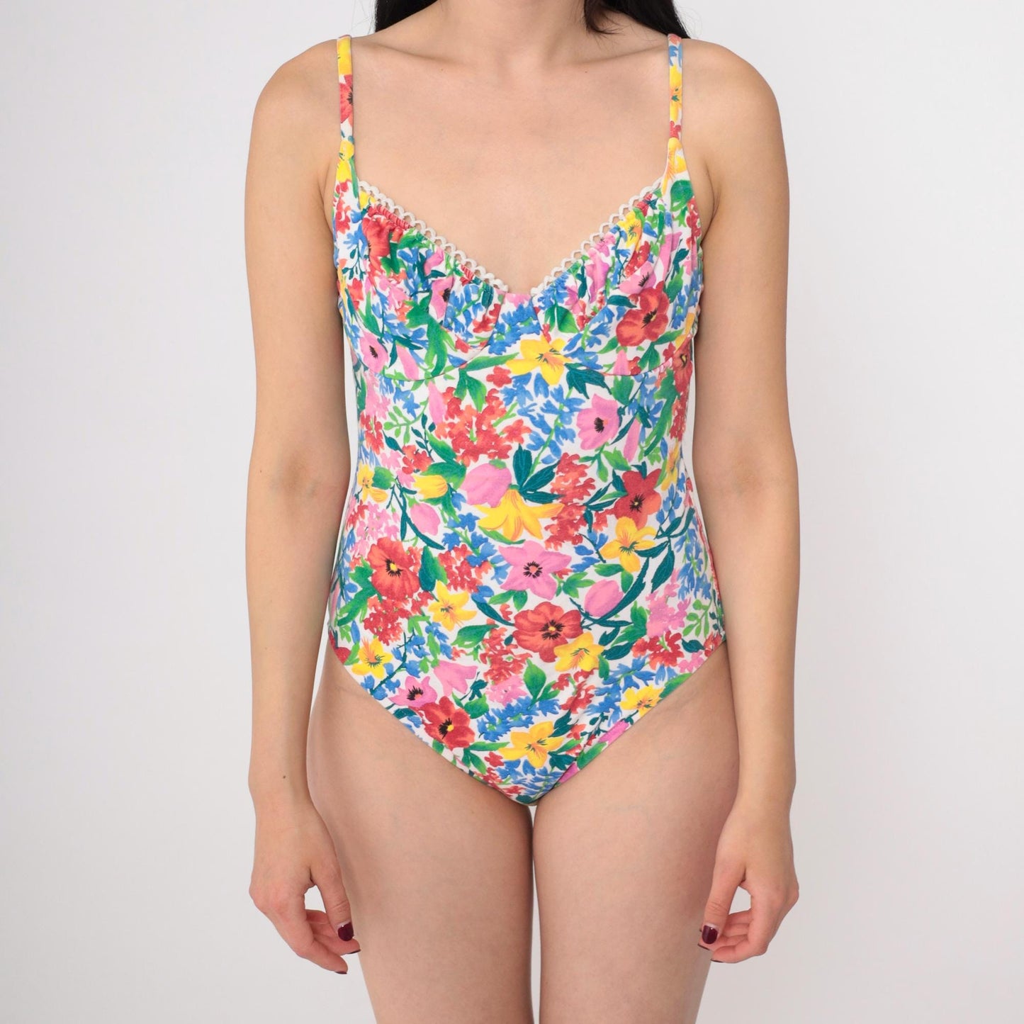 90s Jantzen Floral One-Piece Swimsuit Bustier Cut Medium
