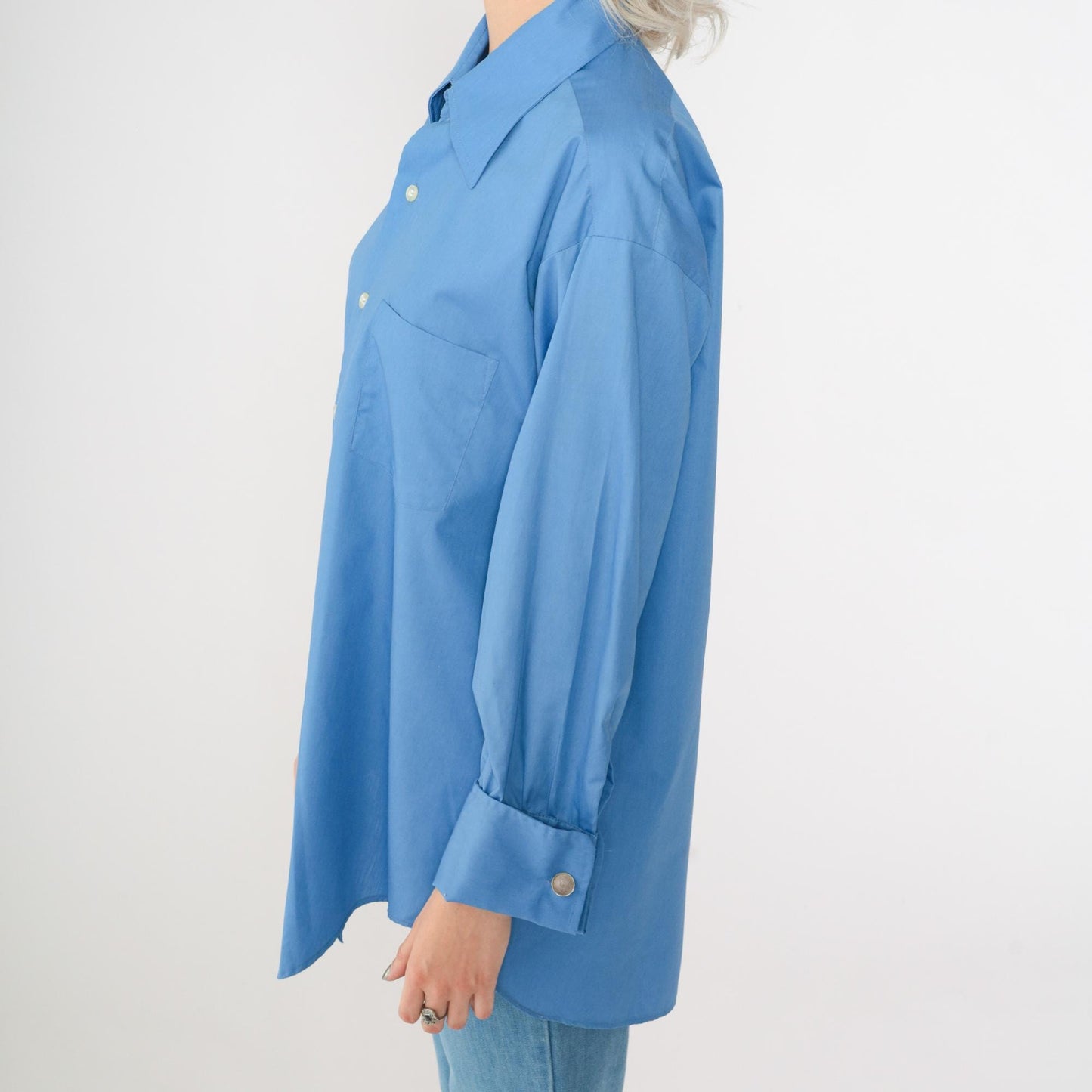 70s Capri by David of California Blue Button-Up Shirt Dagger Collar Large