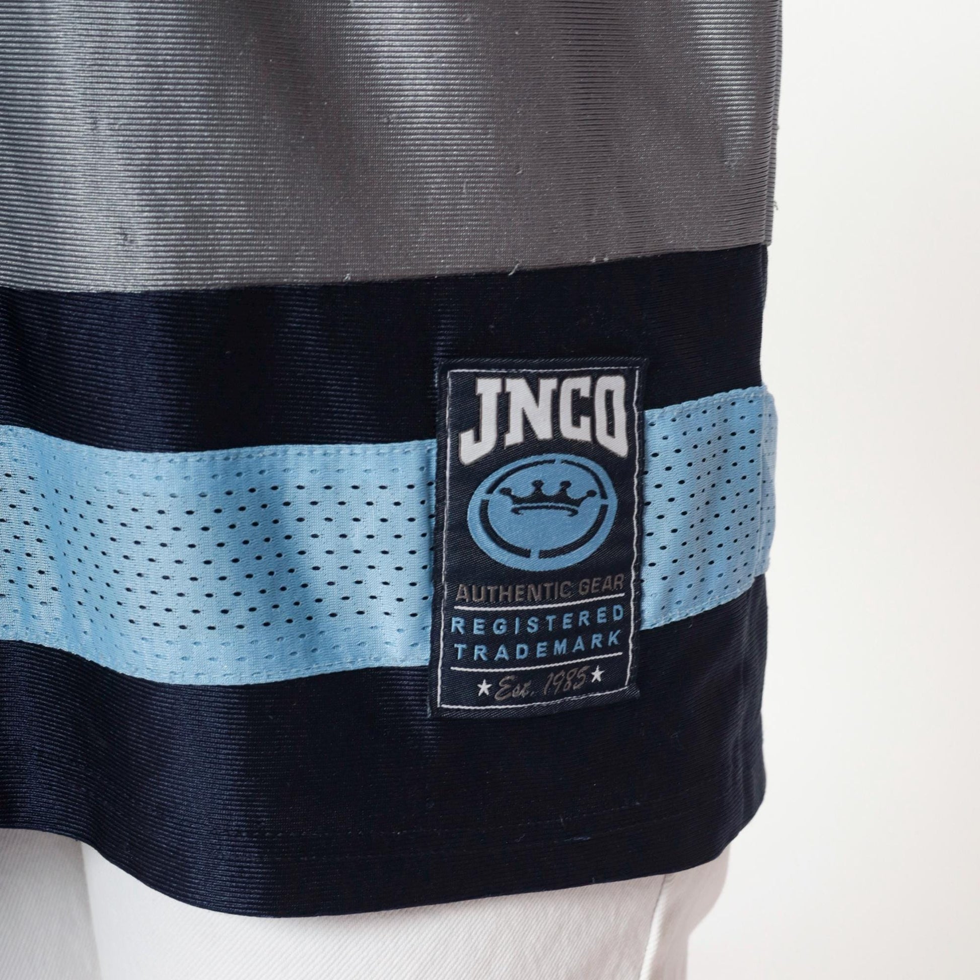 Y2K JNCO Winged Sabertooth Gargoyle Jersey Grey Blue V-Neck Small S