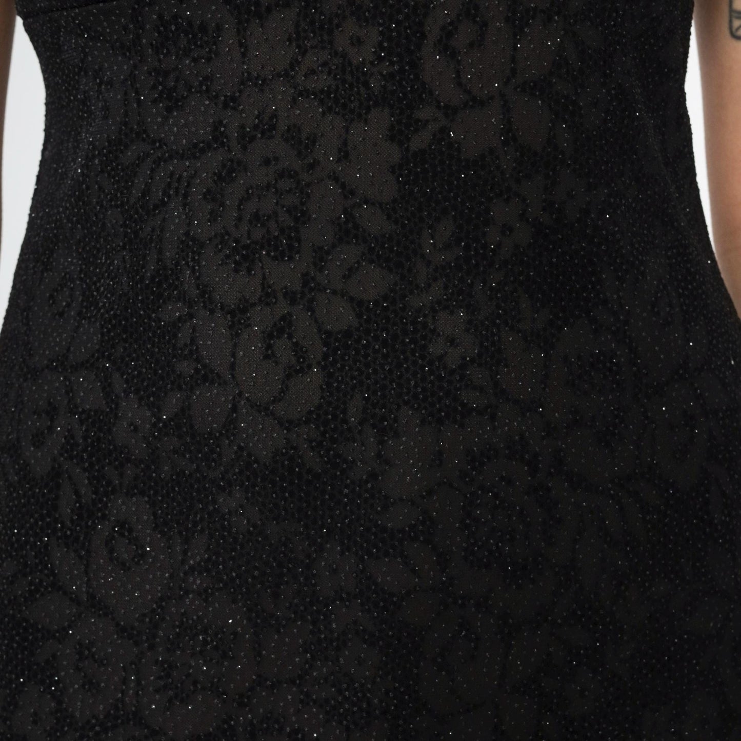 90s Y2K Black Floral Metallic Mini Dress Empire Waist V-Neck Small
